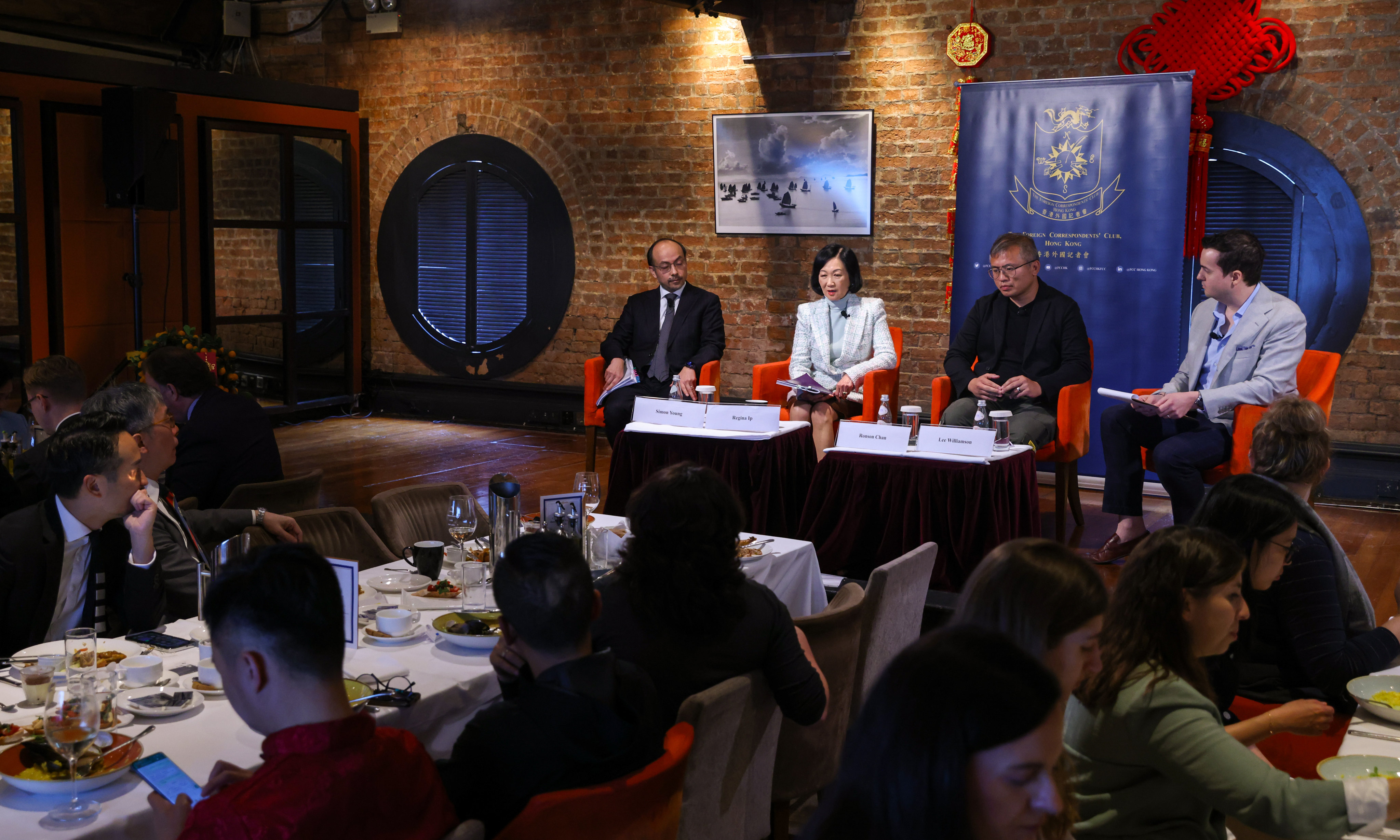 (From left) Law professor Simon Young of the University of Hong Kong, lawmaker Regina Ip and Hong Kong Journalists Association chairman Ronson Chan. speak at the Foreign Correspondents’ Club in Central. Photo: Yik Yeung-man