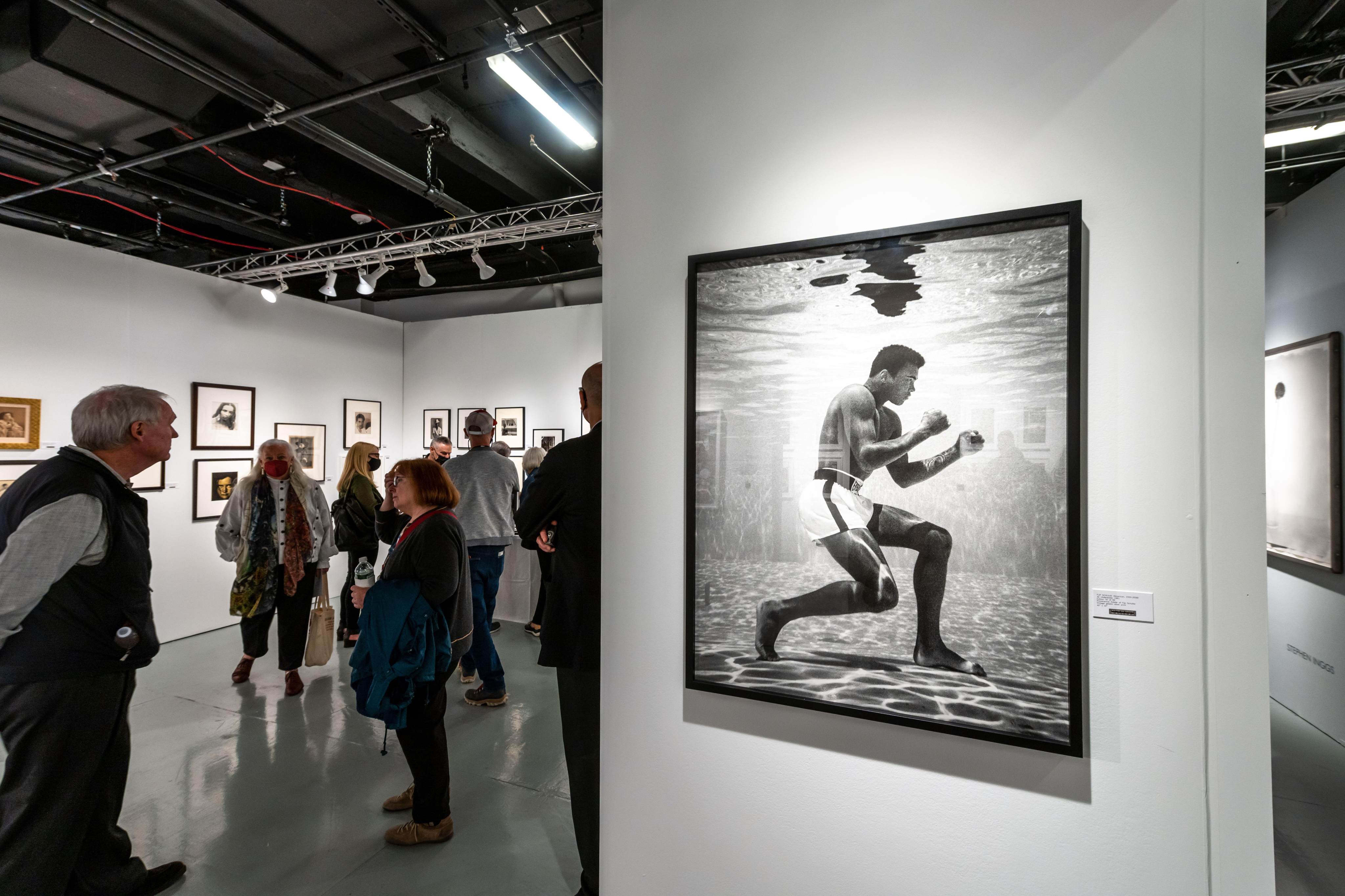 A vintage print of “Muhammad Ali Boxing Underwater” on display in New York. Photo: Alamy