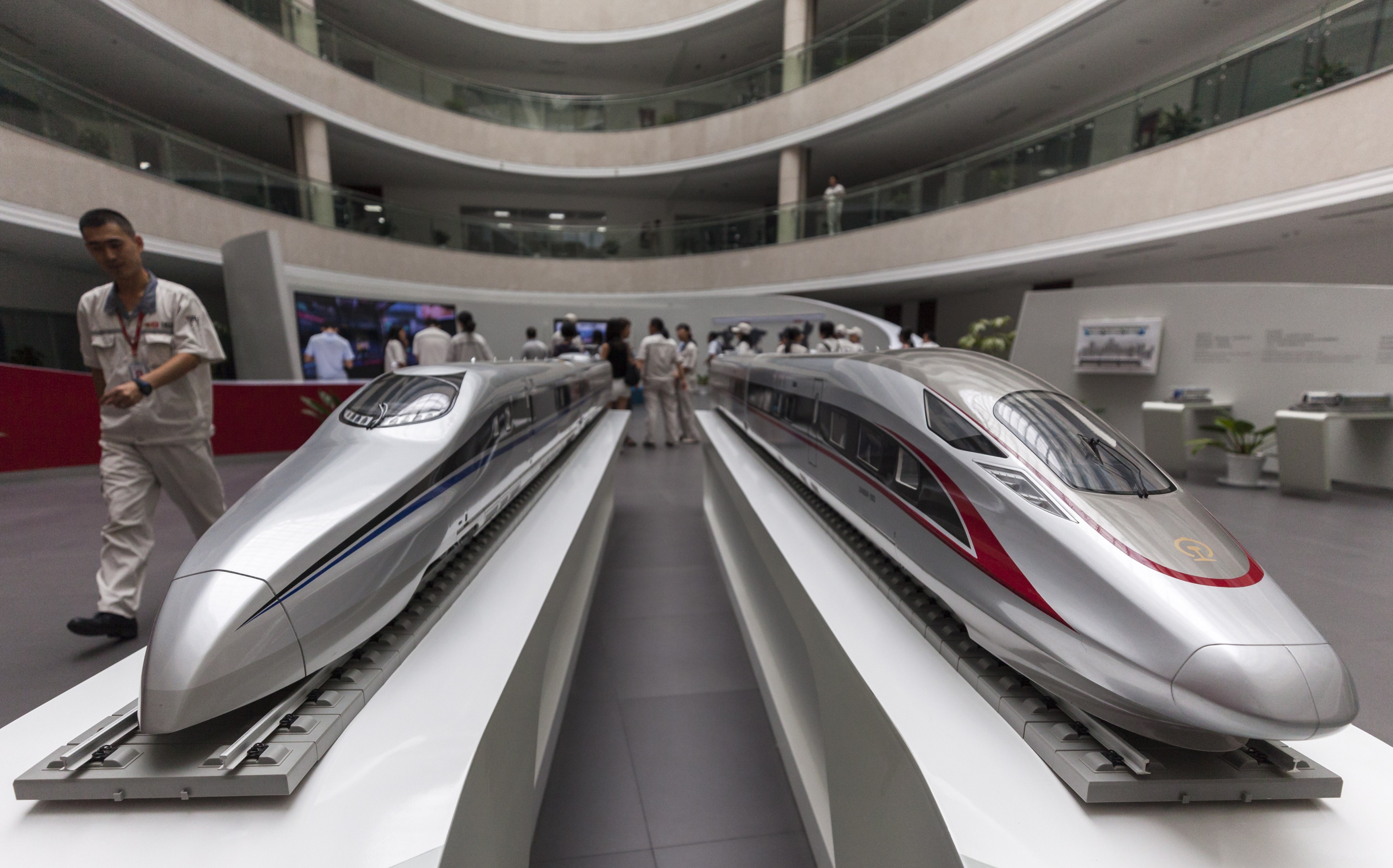 Chinese train maker CRRC Qingdao Sifang, whose models are pictured here, has come under scrutiny in a European Union subsidy investigation. Photo: EPA-EFE