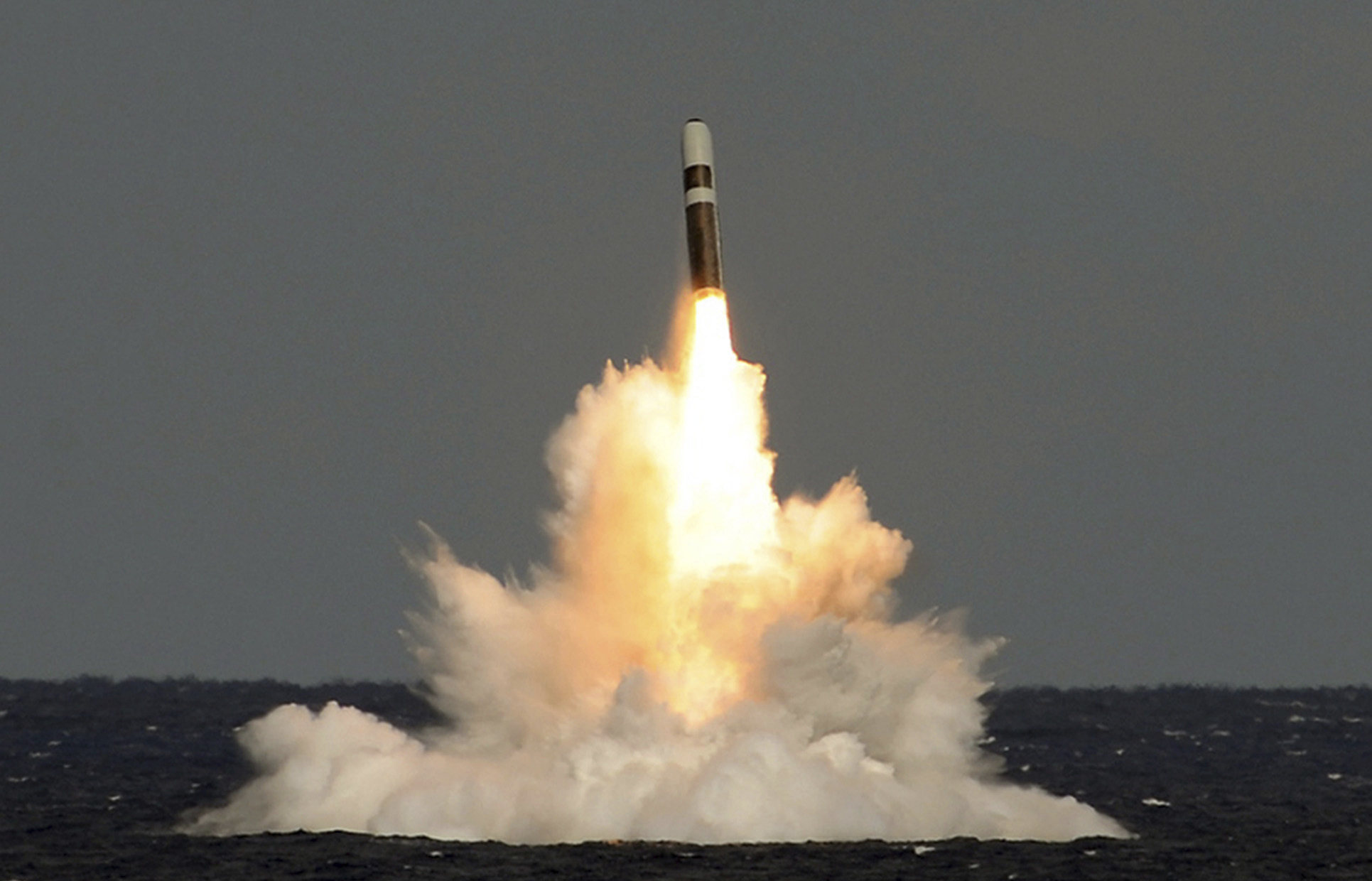 A video grab released on Wednesday shows an unarmed missile launched from the HMS Vigilant. Photo: UK Ministry of Defence via AP