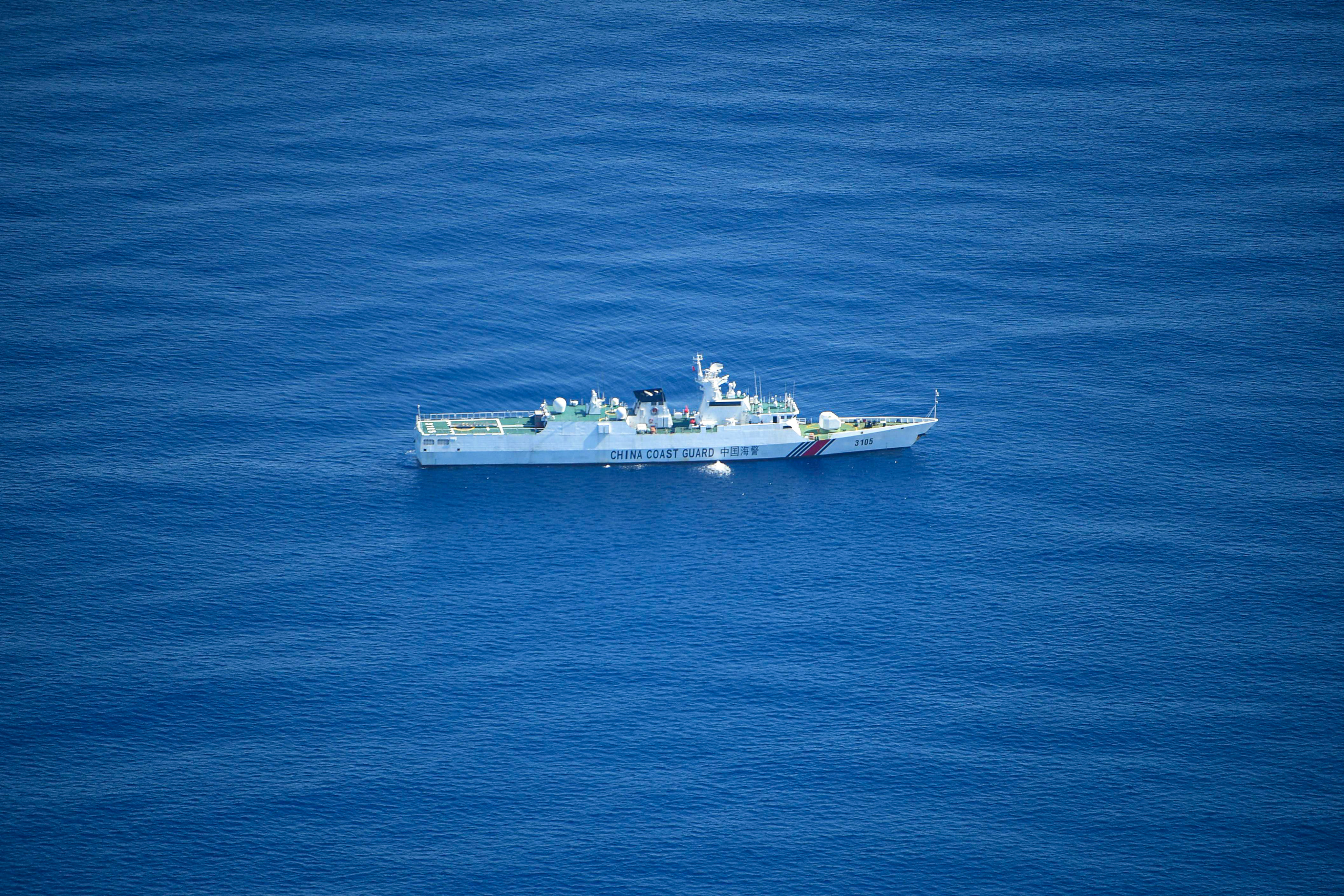 A Chinese coastguard vessel patrols near Scarborough Shoal, where tensions have been rising. Photo: AFP
