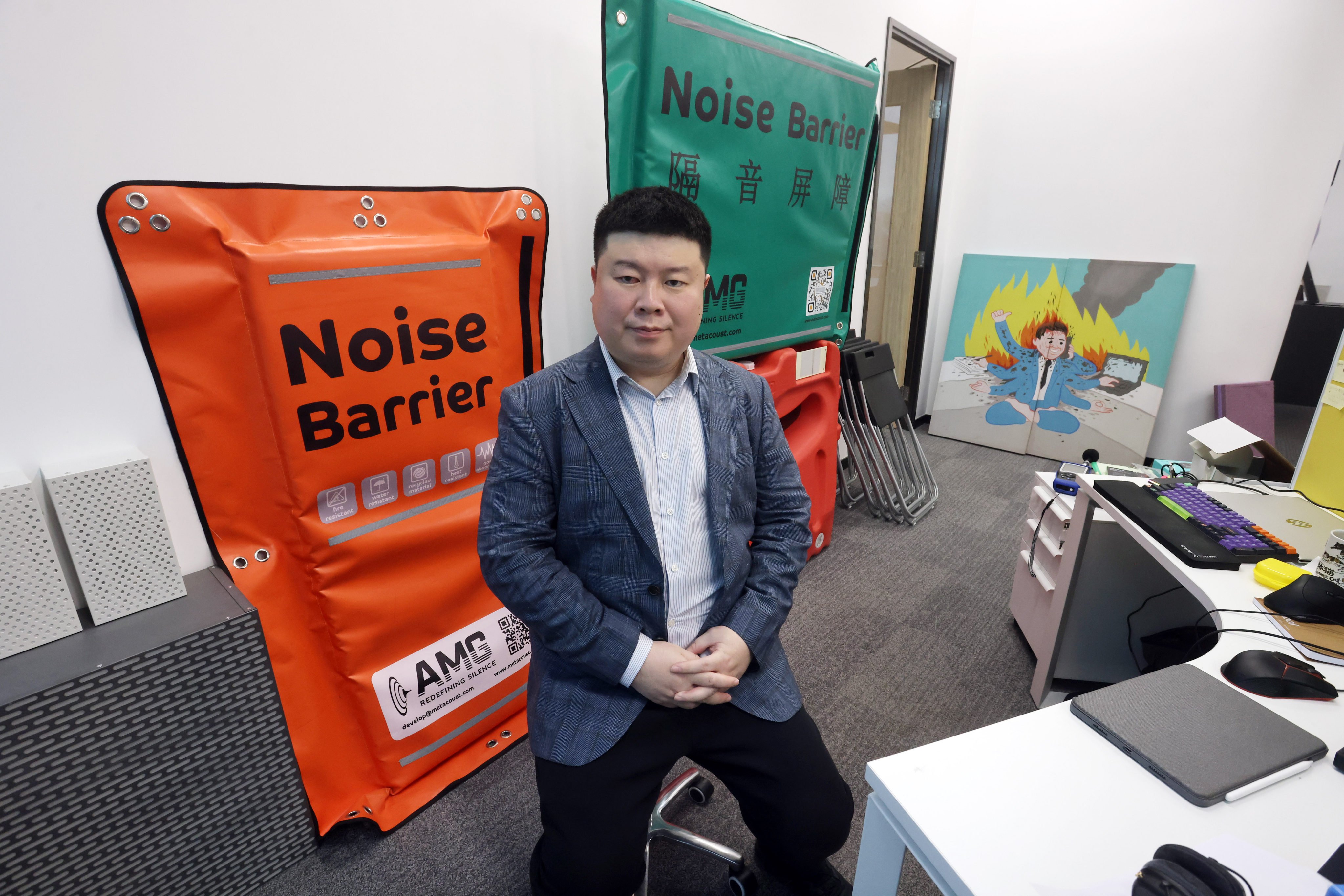 Acoustic Metamaterials Group founder Chen Shuyu says nearly all kinds of materials for acoustic purposes in buildings and in noise-cancelling barriers could be replaced by recycled plastic. Photo: Jonathan Wong