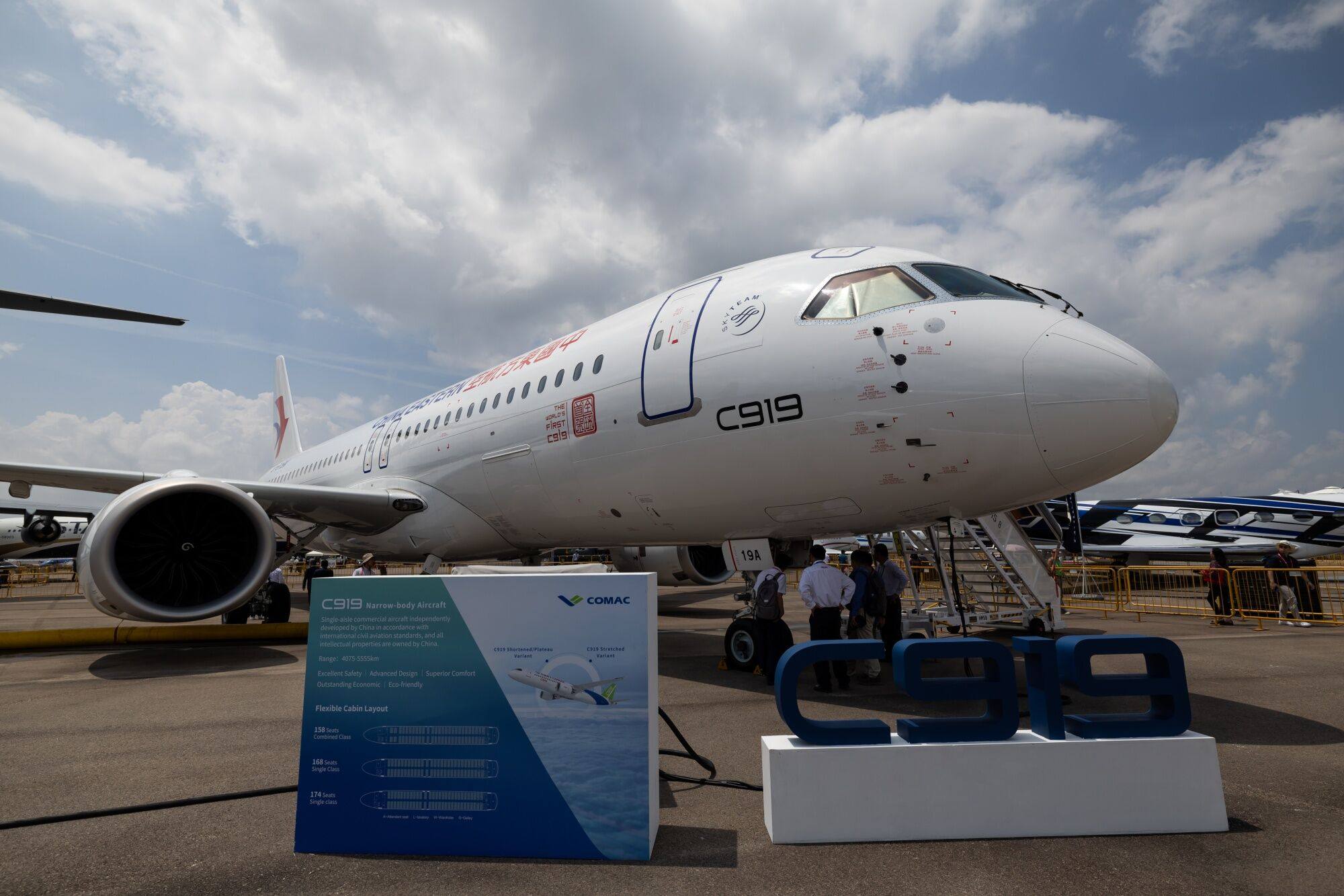 A C919 aircraft operated by China Eastern Airlines during the Singapore Airshow in Singapore. Photo: Bloomberg