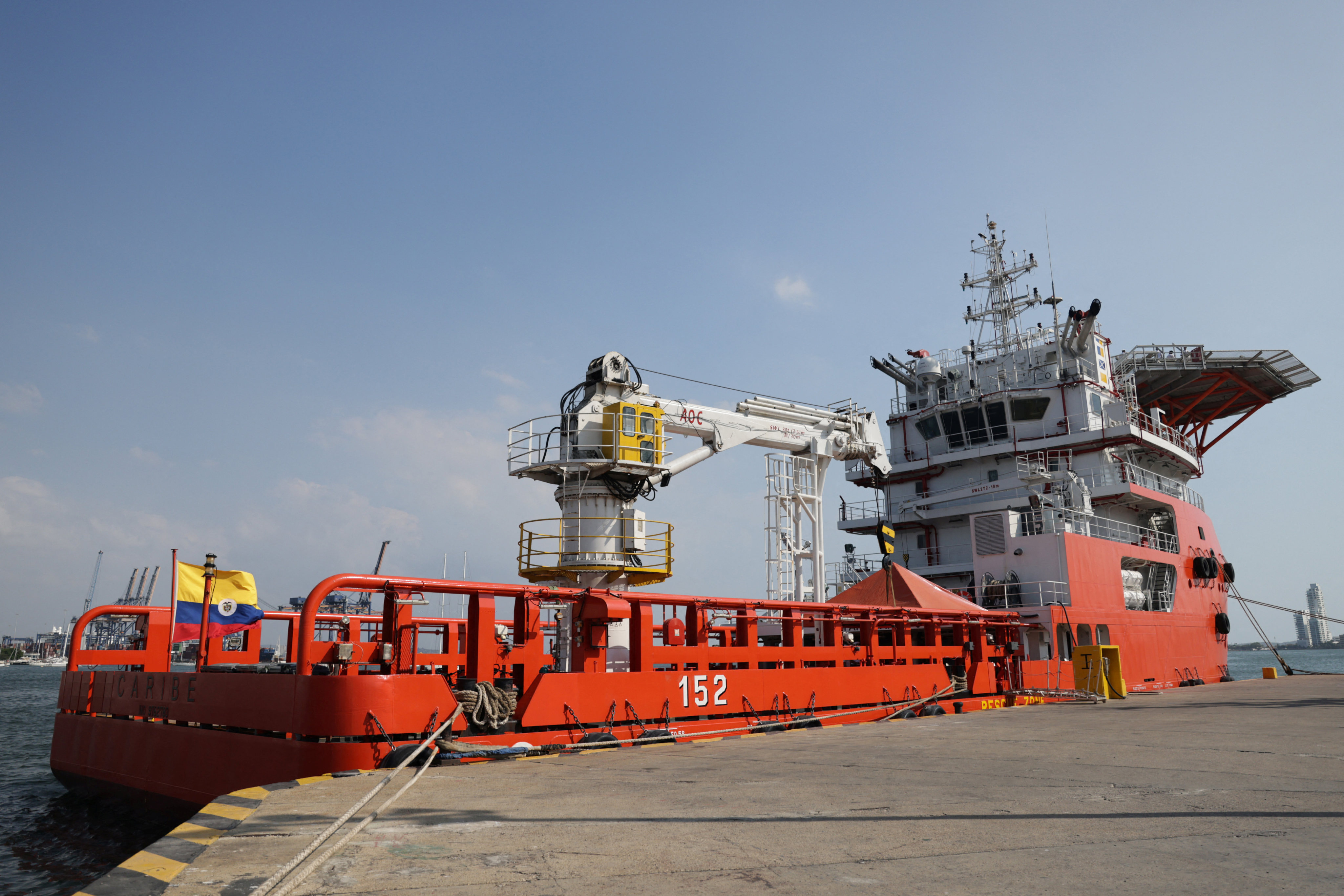 The scientific ship ARC Caribe in charge of exploring the treasure of the Spanish galleon San Jose is anchored at a naval base in Cartagena, Colombia, on February 23. Photo: Reuters