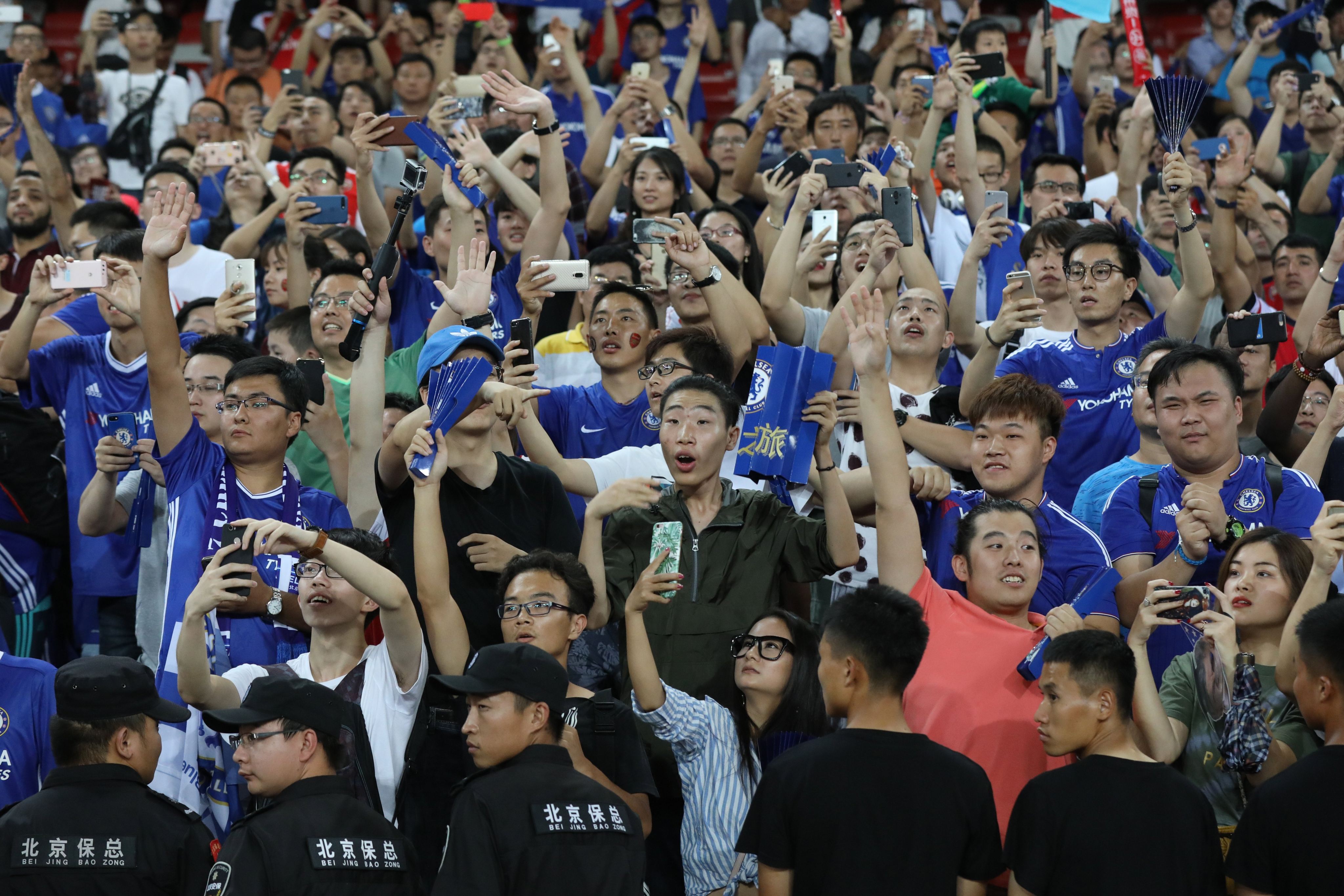 Chelsea supporters during the pre-season friendly football match between Chelsea FC and Arsenal FC at the Beijing National Stadium in 2017. Photo: EPA