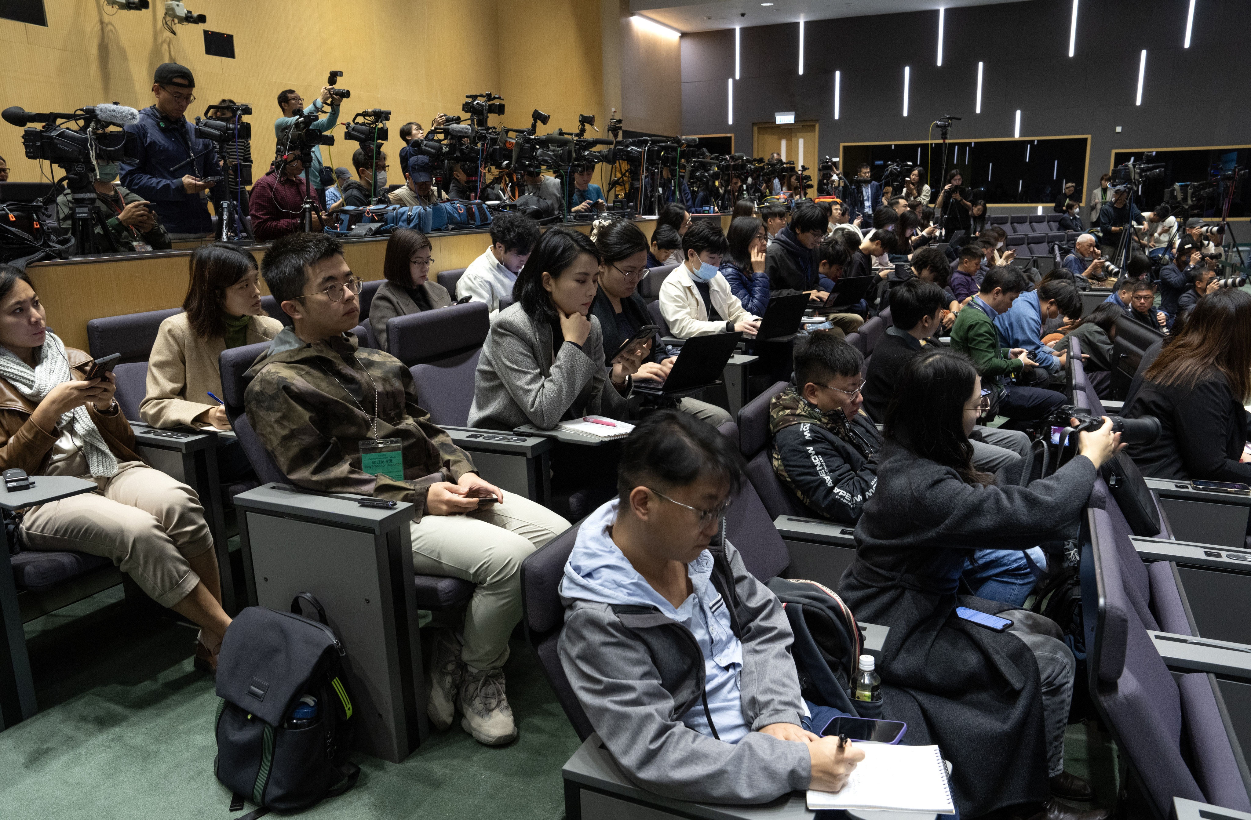 Journalists attend a press conference on the city’s domestic national security law. Public consultation on the legislation wraps up on Wednesday. Photo: Robert Ng