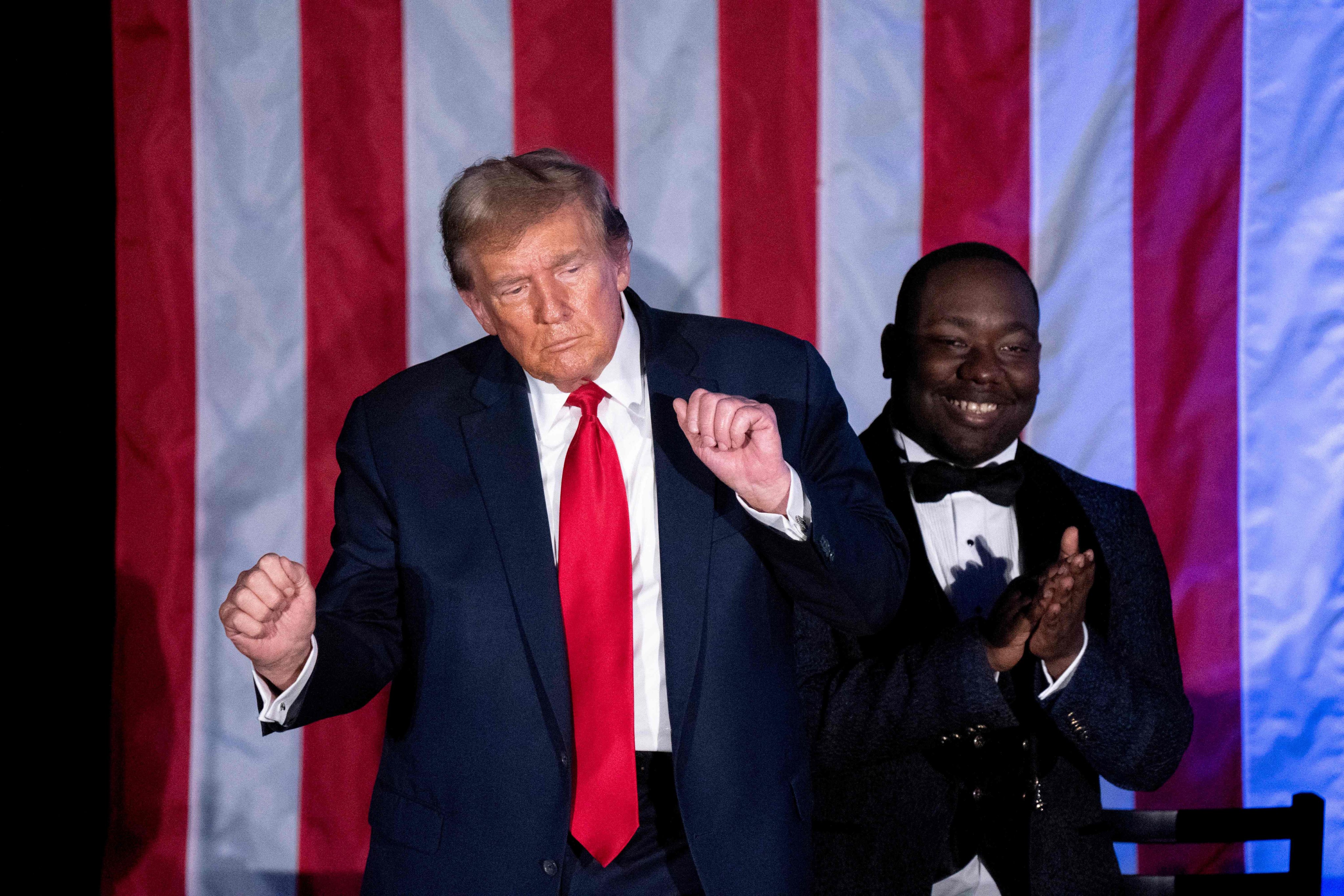 Former US President Donald Trump dances during the Black Conservative Federation gala in Columbia, South Carolina, on Friday. Photo: AFP