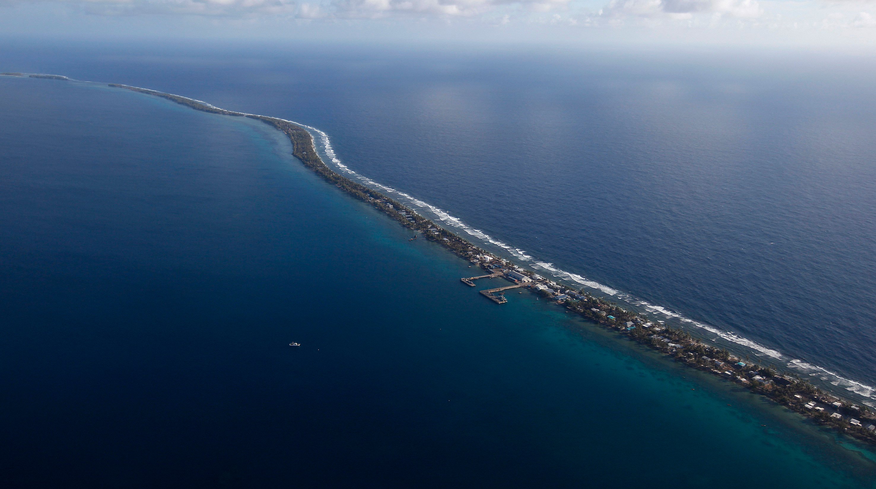 Funafuti, capital island of Tuvalu, is seen from a plane. The Pacific nation is one of just 12 states that still formally recognise Taiwan. Photo: AP 