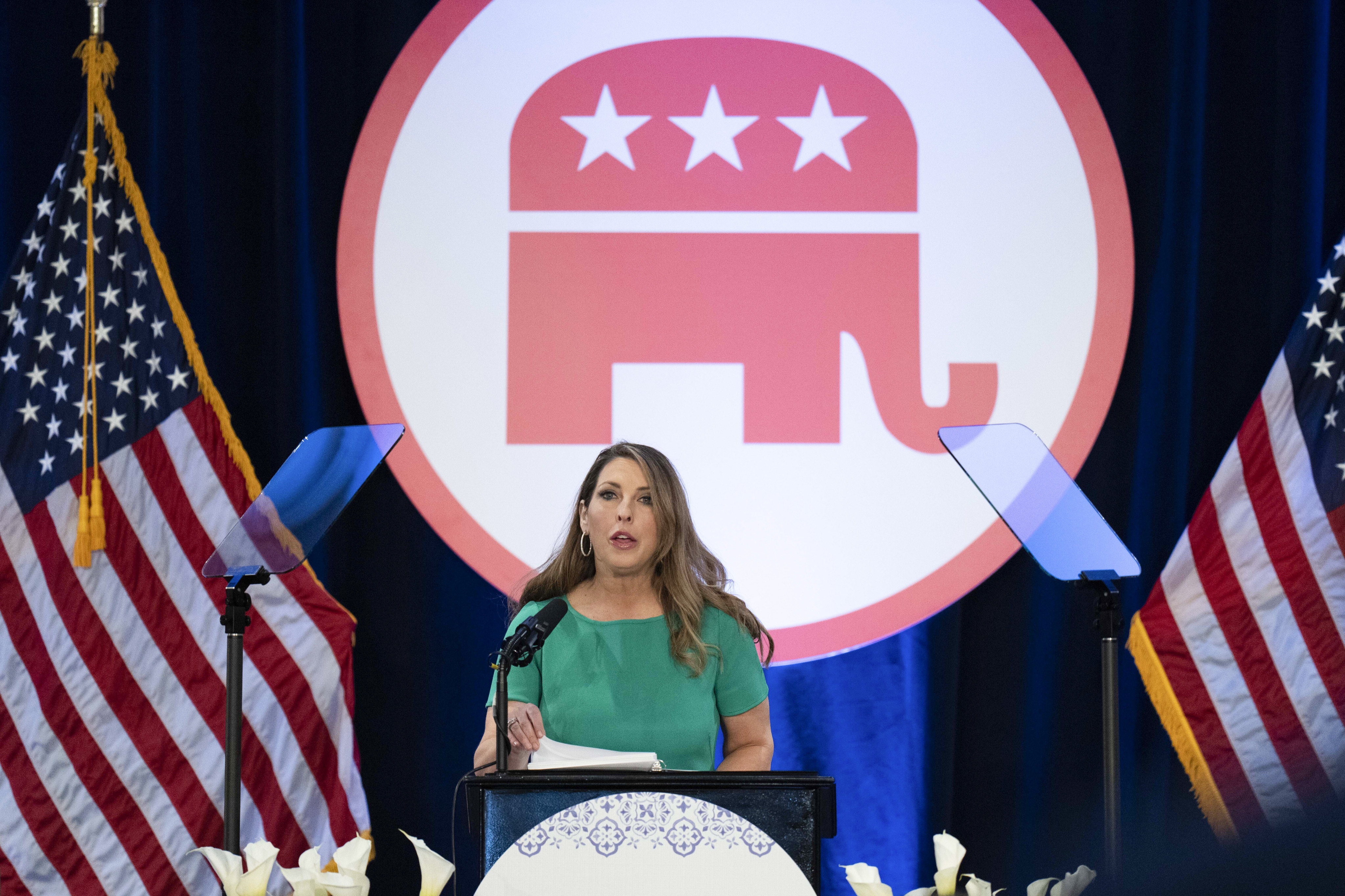Republican National Committee Chair Ronna McDaniel speaks at the committee’s winter meeting in Dana Point, California.  McDaniel will leave her post on March 8. Photo: AP