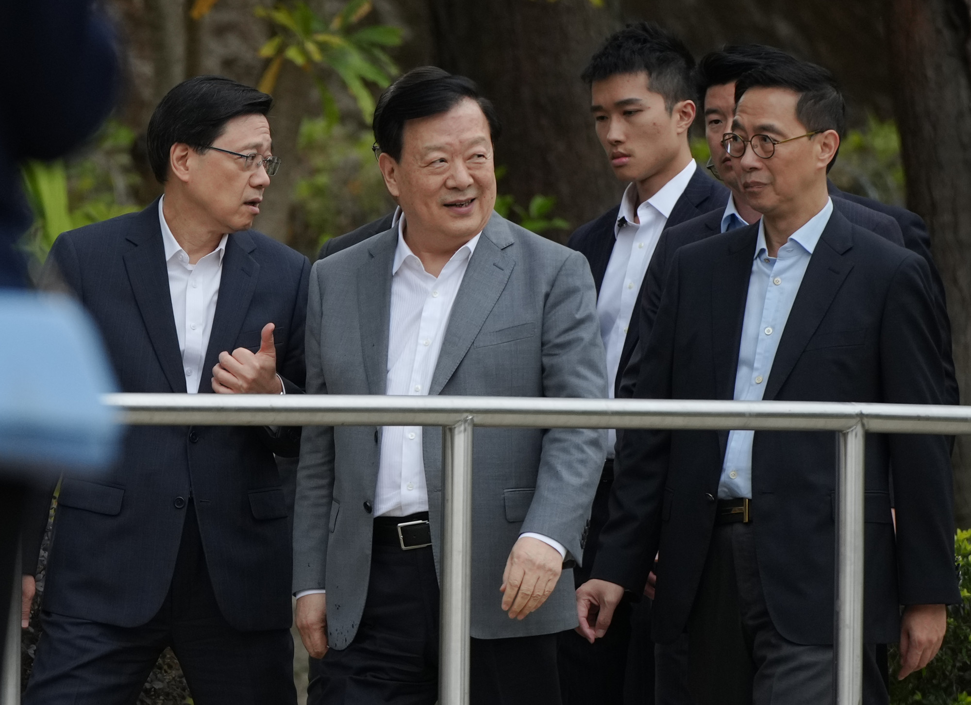 Hong Kong and Macau Affairs Office director Xia Baolong (centre) is visiting the city on a fact-finding mission. Photo: Eugene Lee