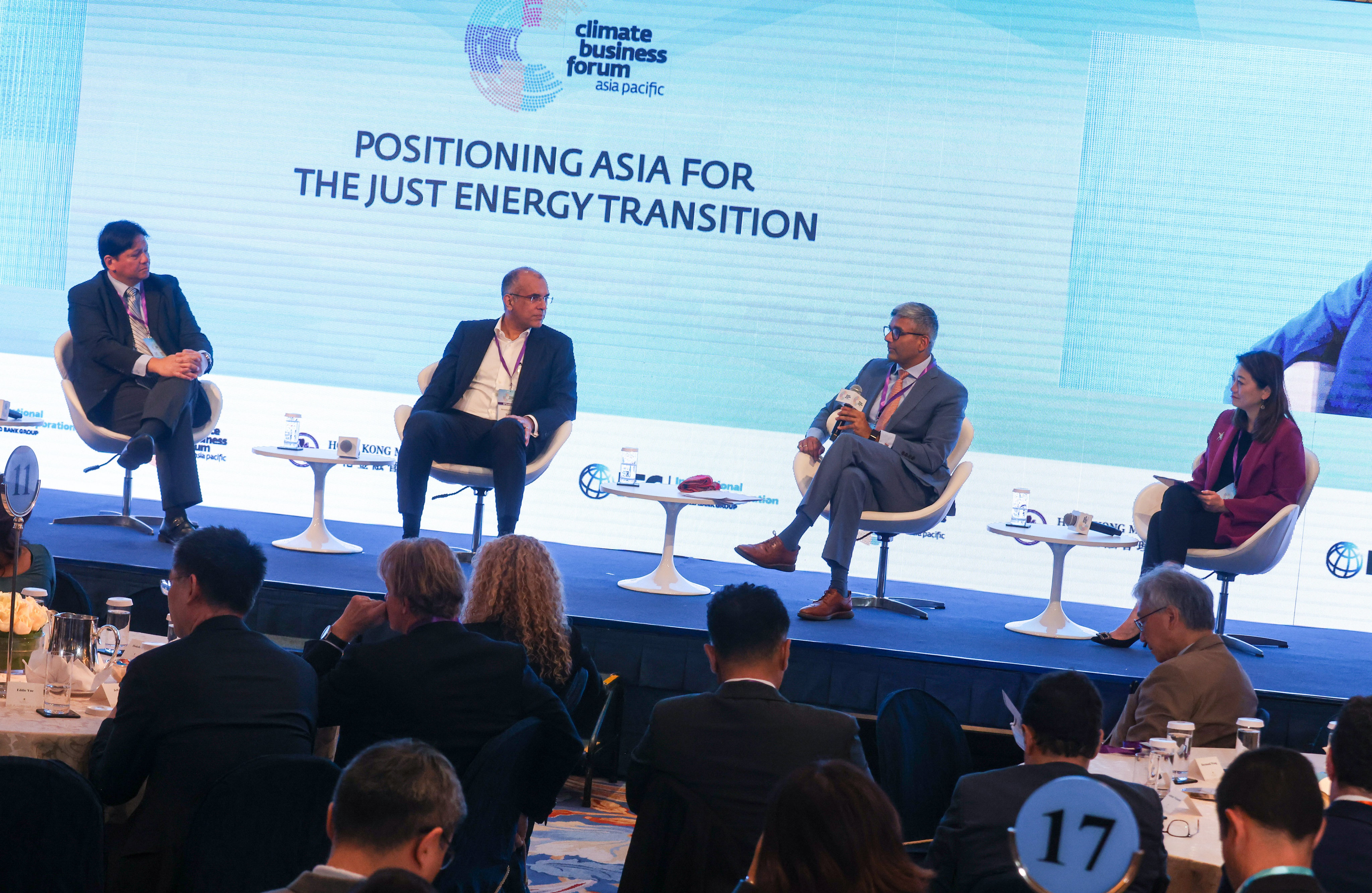 Banking and finance executives from leading institutions take part in a discussion at the Climate Business Forum, in Hong Kong, on Tuesday. Photo: Jonathan Wong