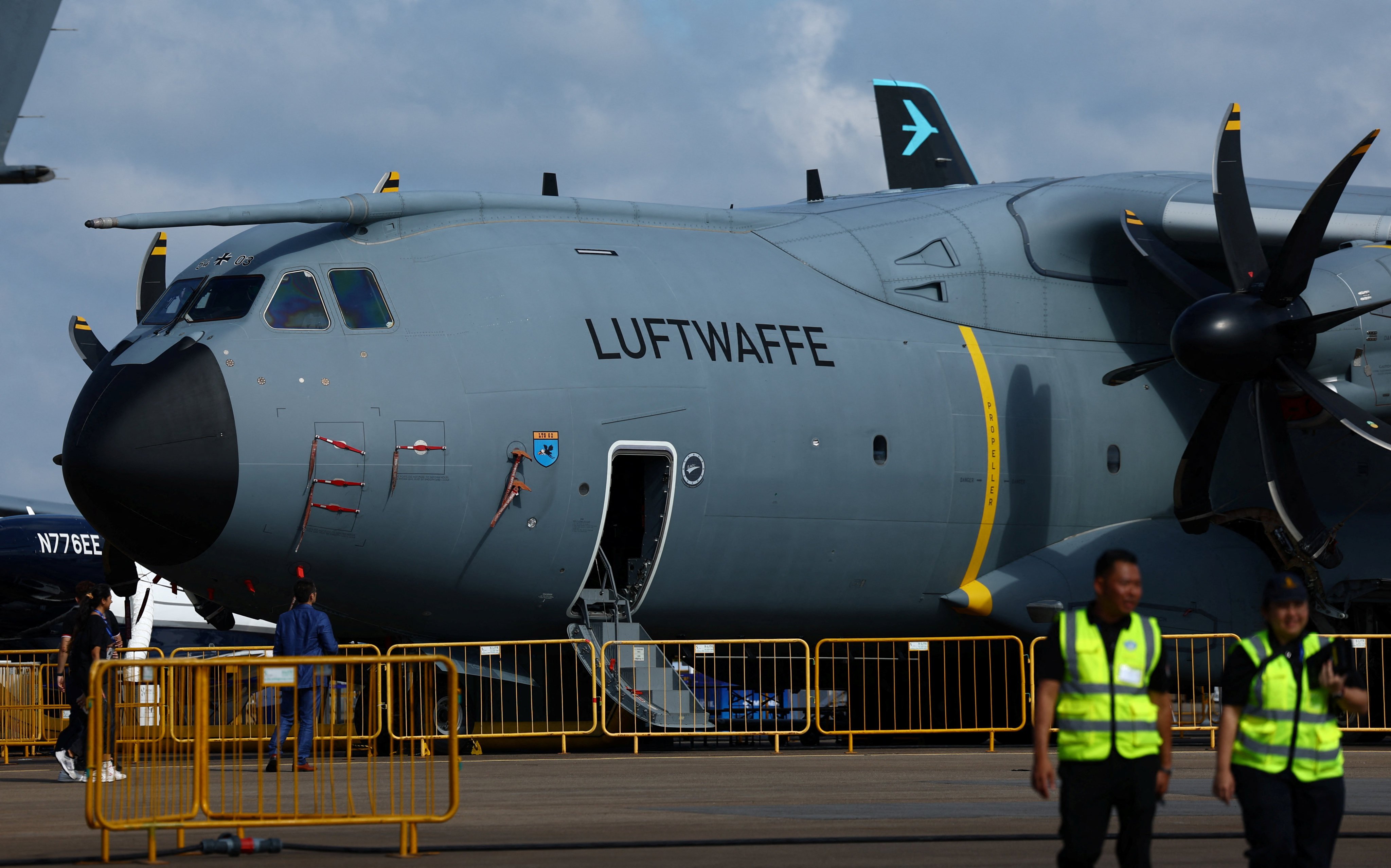 German Air Force Luftwaffe’s Airbus A400M is displayed at the Singapore Airshow at Changi Exhibition Centre in Singapore February. Photo: Reuters