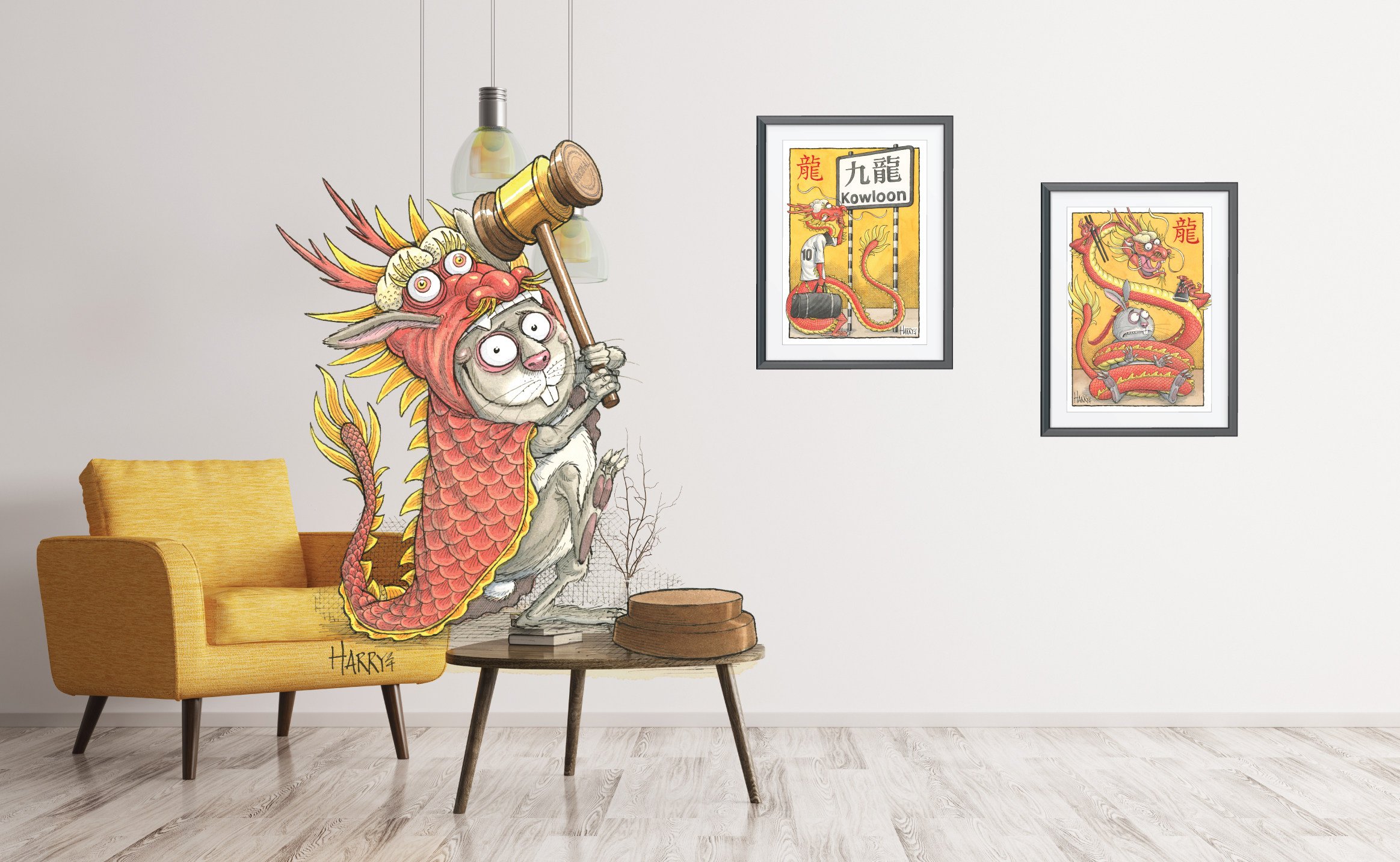 “2024… Here Be Dragons” pays homage to the Year of the Dragon with eight watercolour and ink illustrations up for auction that offer a humorous and light-hearted take on Hong Kong’s current political landscape. Photo: Harry Harrison