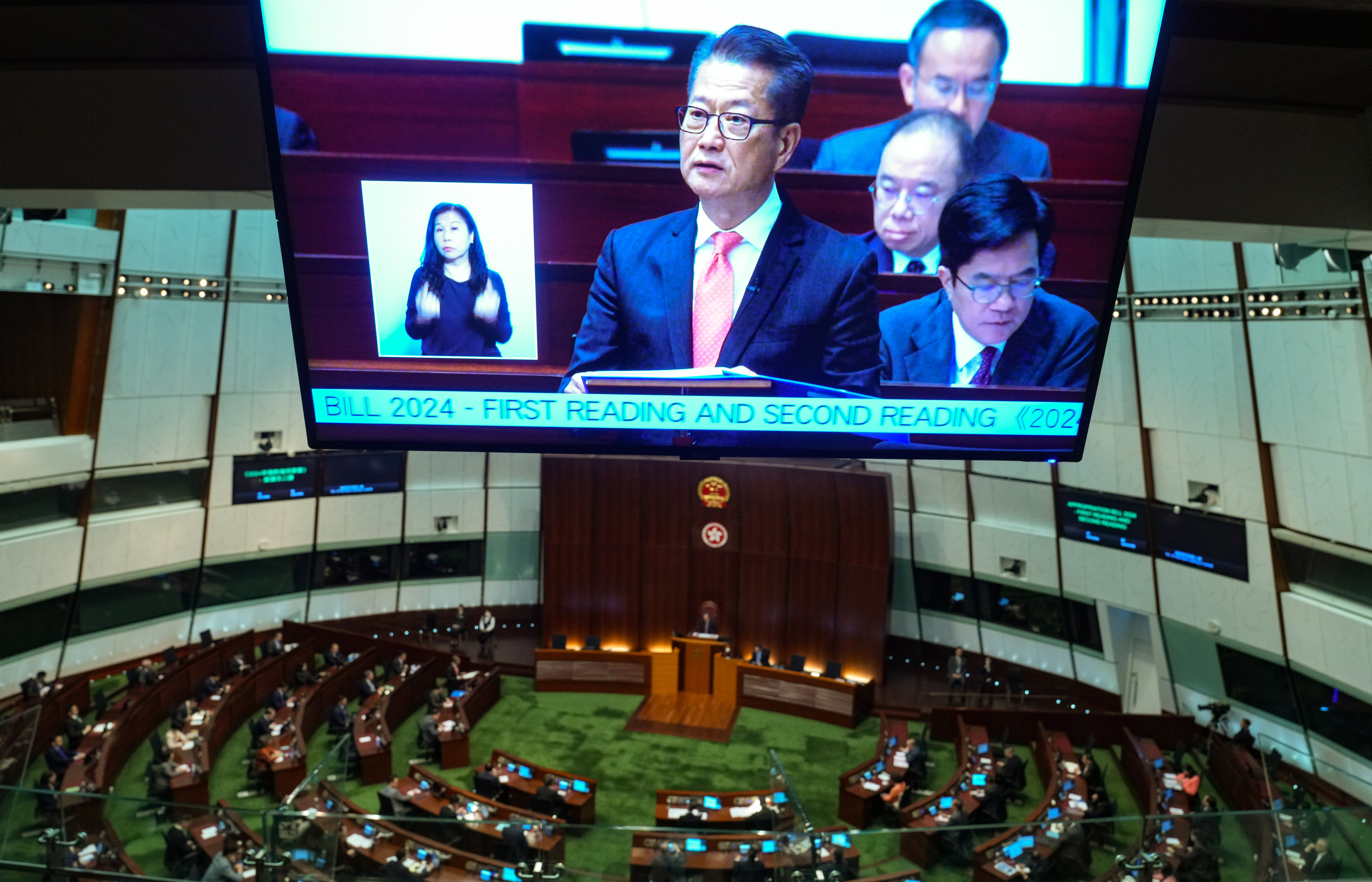Financial Secretary Paul Chan delivers his address.  Hong Kong’s economy is sluggish and the property market is struggling. Photo: Sam Tsang