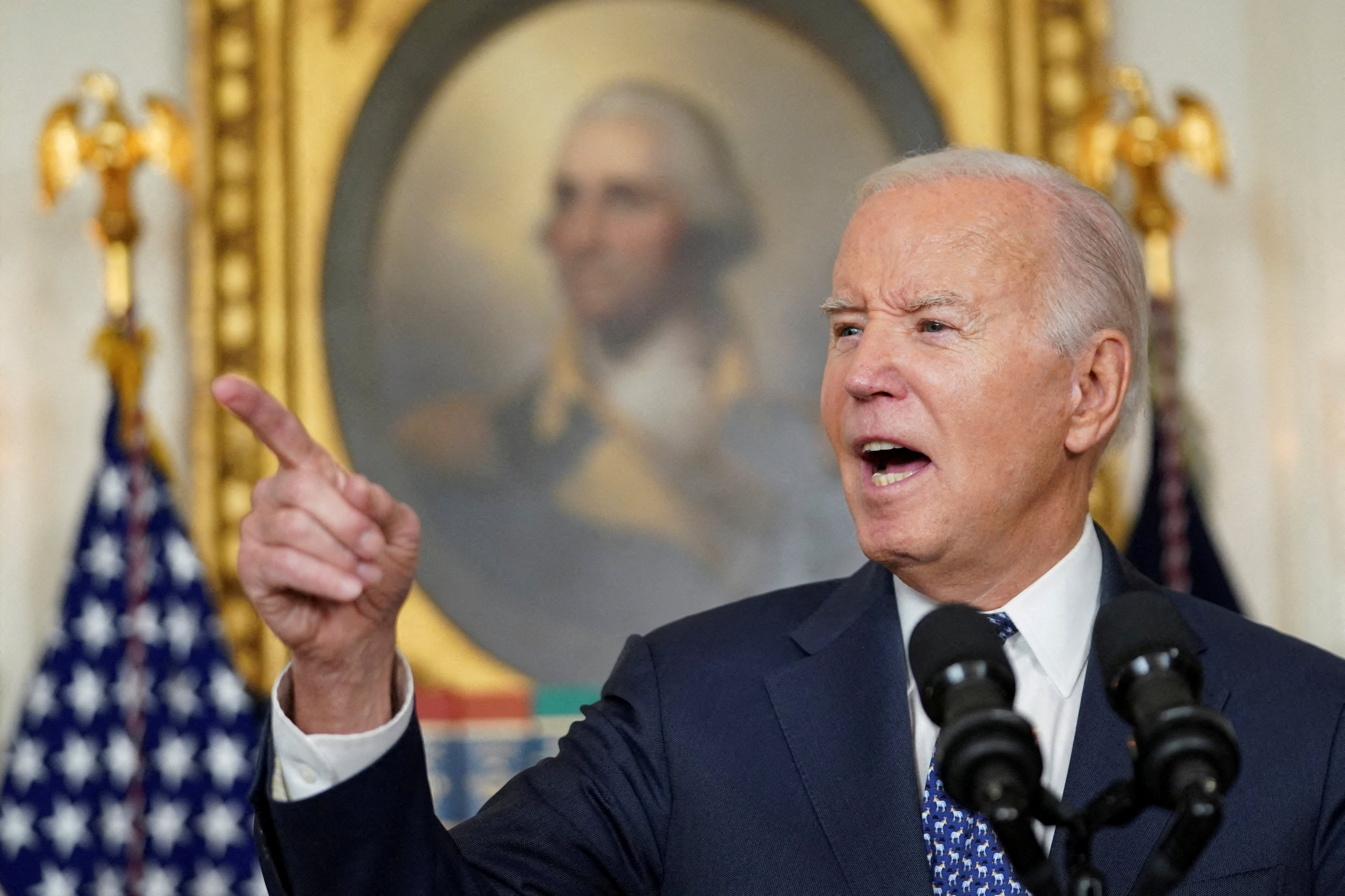 US President Joe Biden gestures as he delivers remarks at the White House on February 8. Photo: Reuters