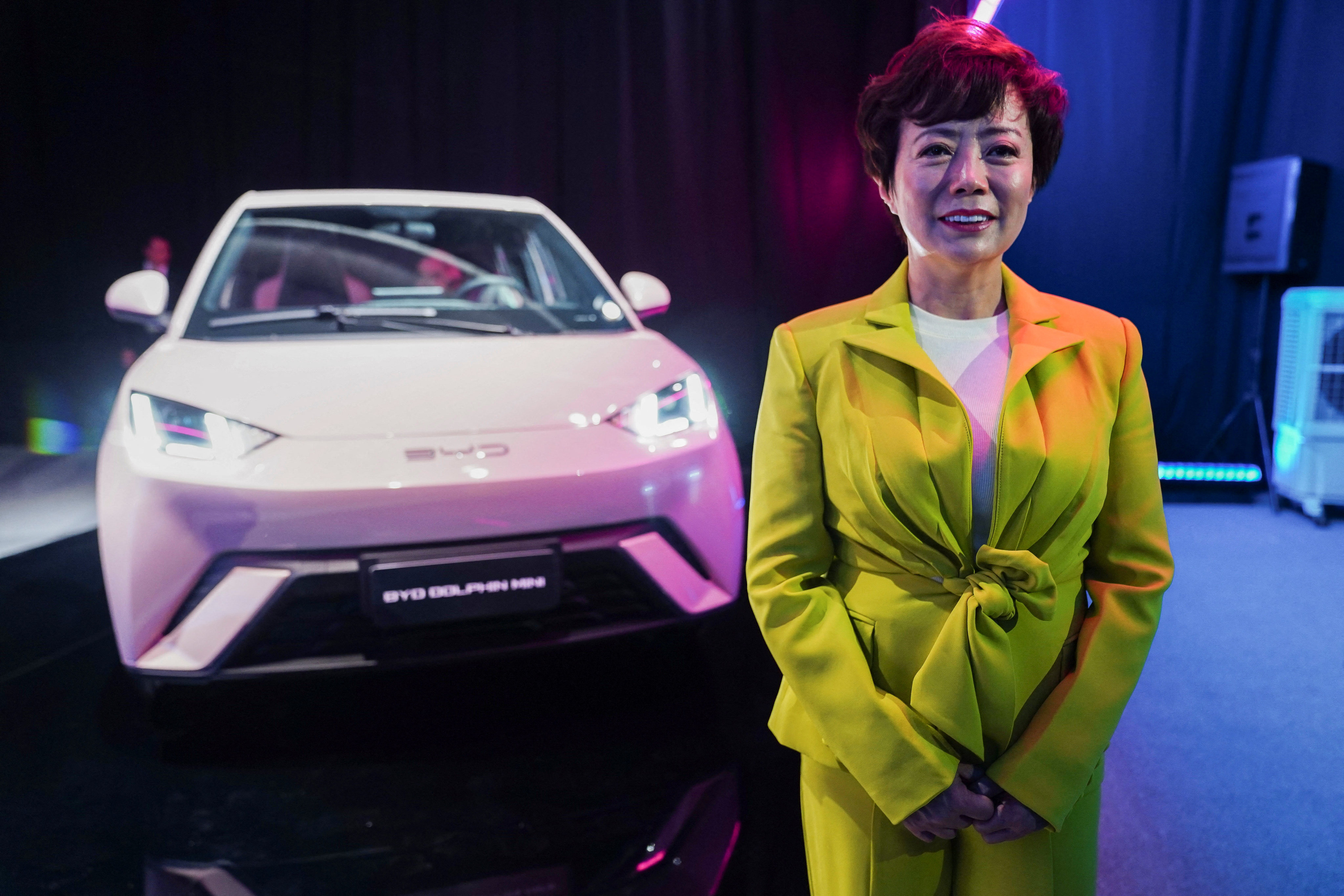 BYD Americas CEO Stella Li at the launch of the low-cost Dolphin Mini EV in Mexico City, Mexico, on Wednesday. Photo: Reuters