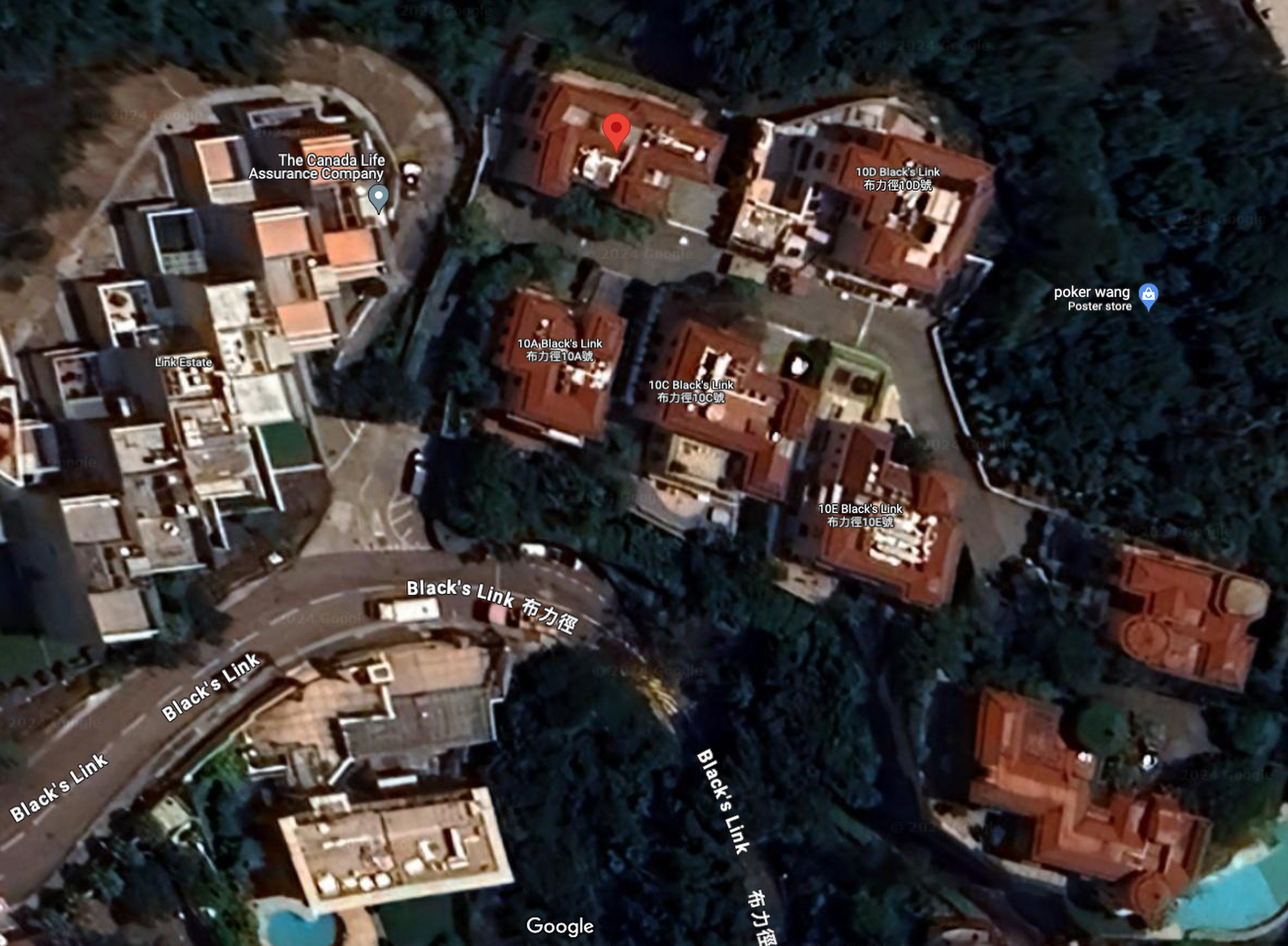Luxury homes on Black’s Link on The Peak. Creditors have seized a few houses linked to Evergrande’s founder. Photo: Google