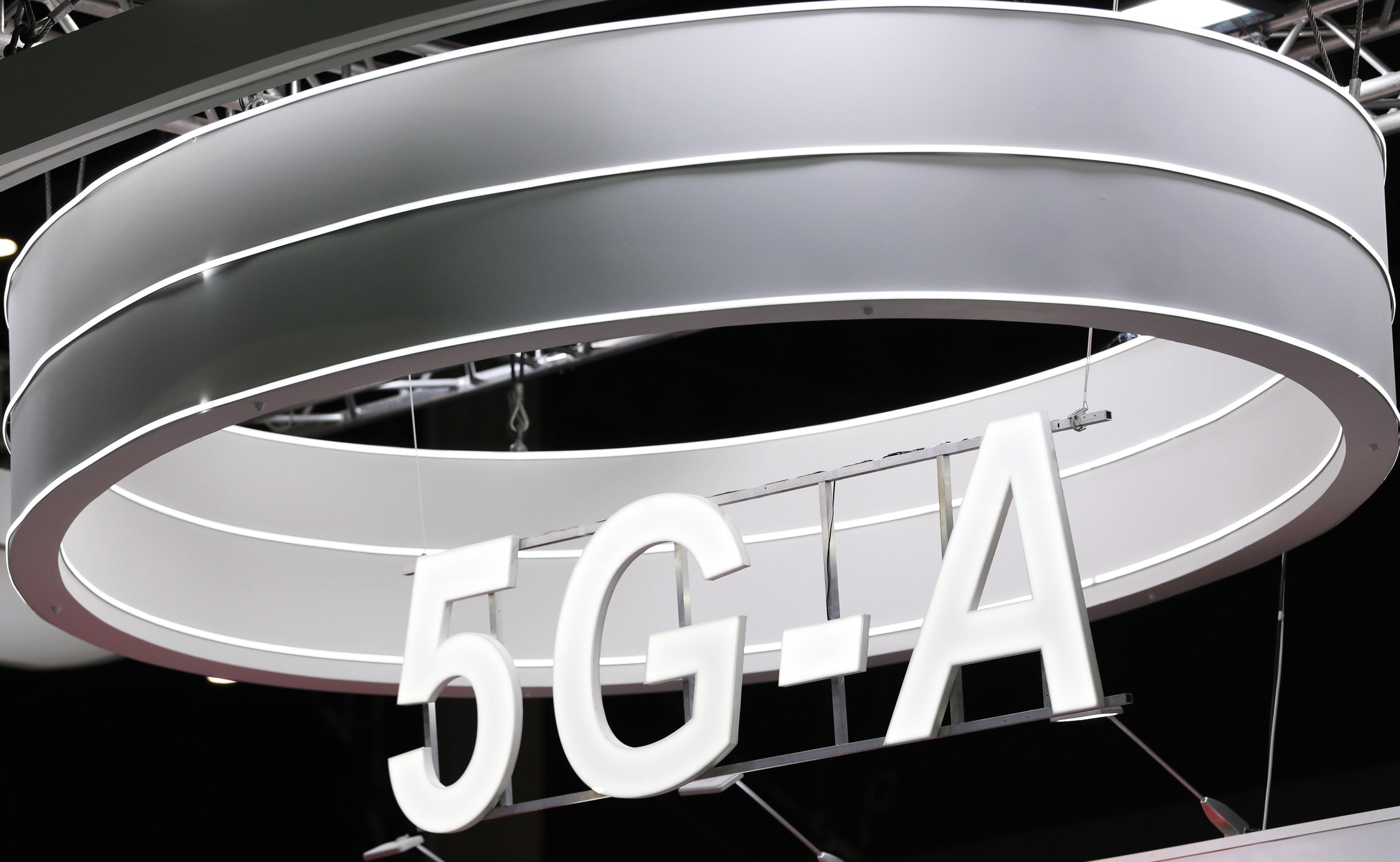 A 5G-A logo is seen at the MWC Barcelona exhibition floor in Spain on February 29, 2024. Photo: Xinhua