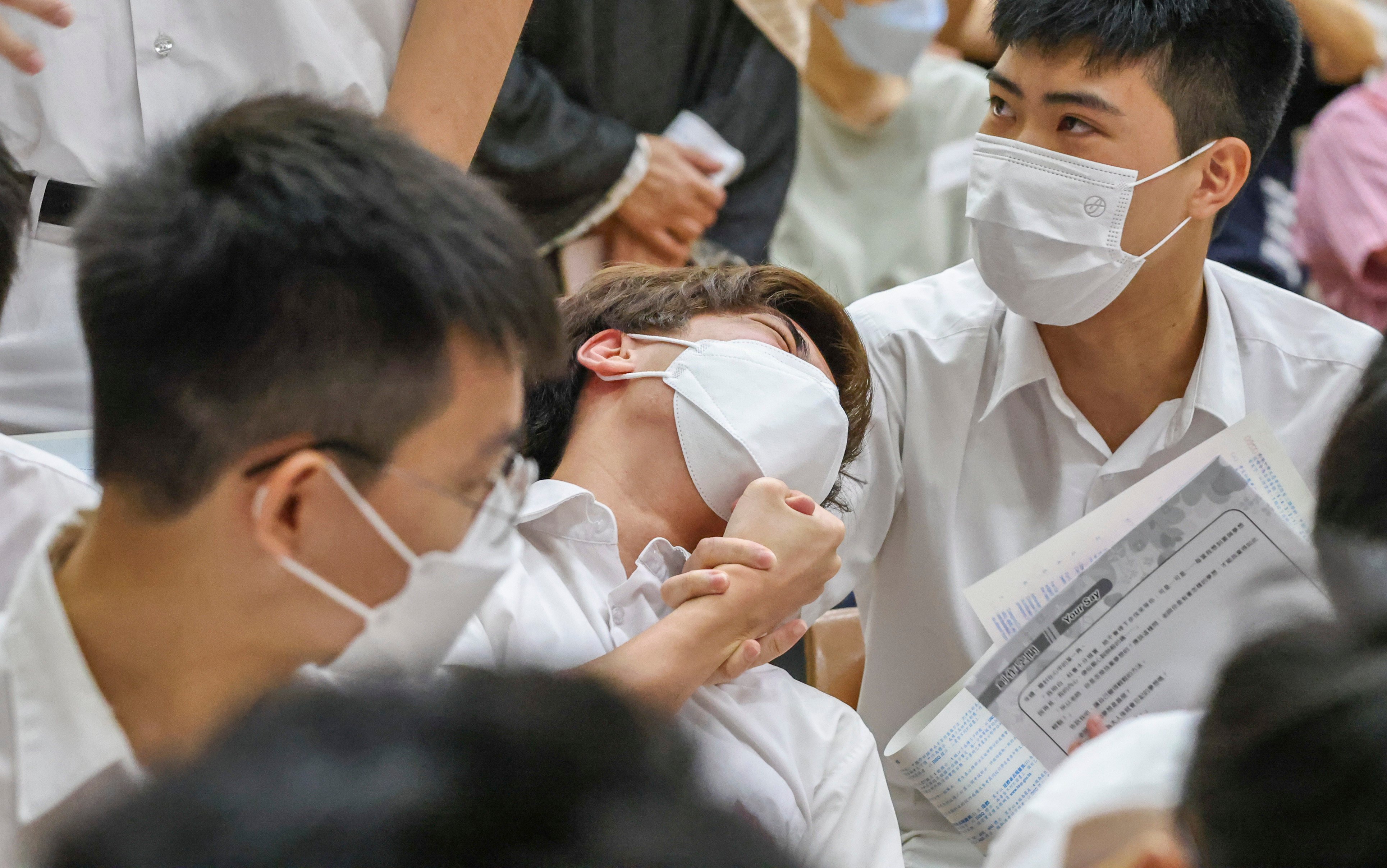 Students at a school in Causeway Bay get their DSE exam results in 2022. Photo: K.Y. Cheng