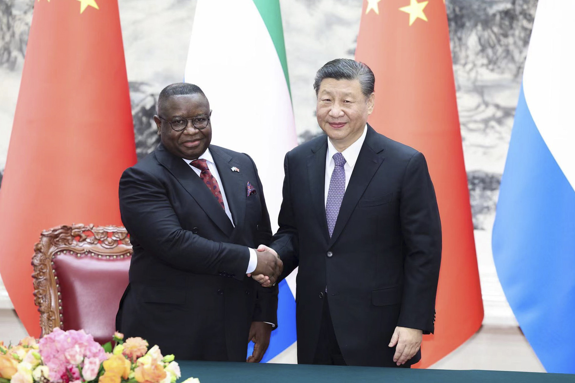 Sierra Leone President Julius Maada Bio and Chinese President Xi Jinping during the West African leader’s state visit to China this week. Photo: Xinhua