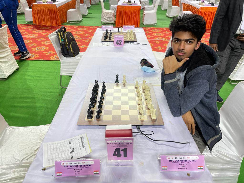 Indian chess prodigy Srihari Lakshminarasimhan at the National Senior Chess Championship in New Delhi, India, in 2022. Photo: Handout