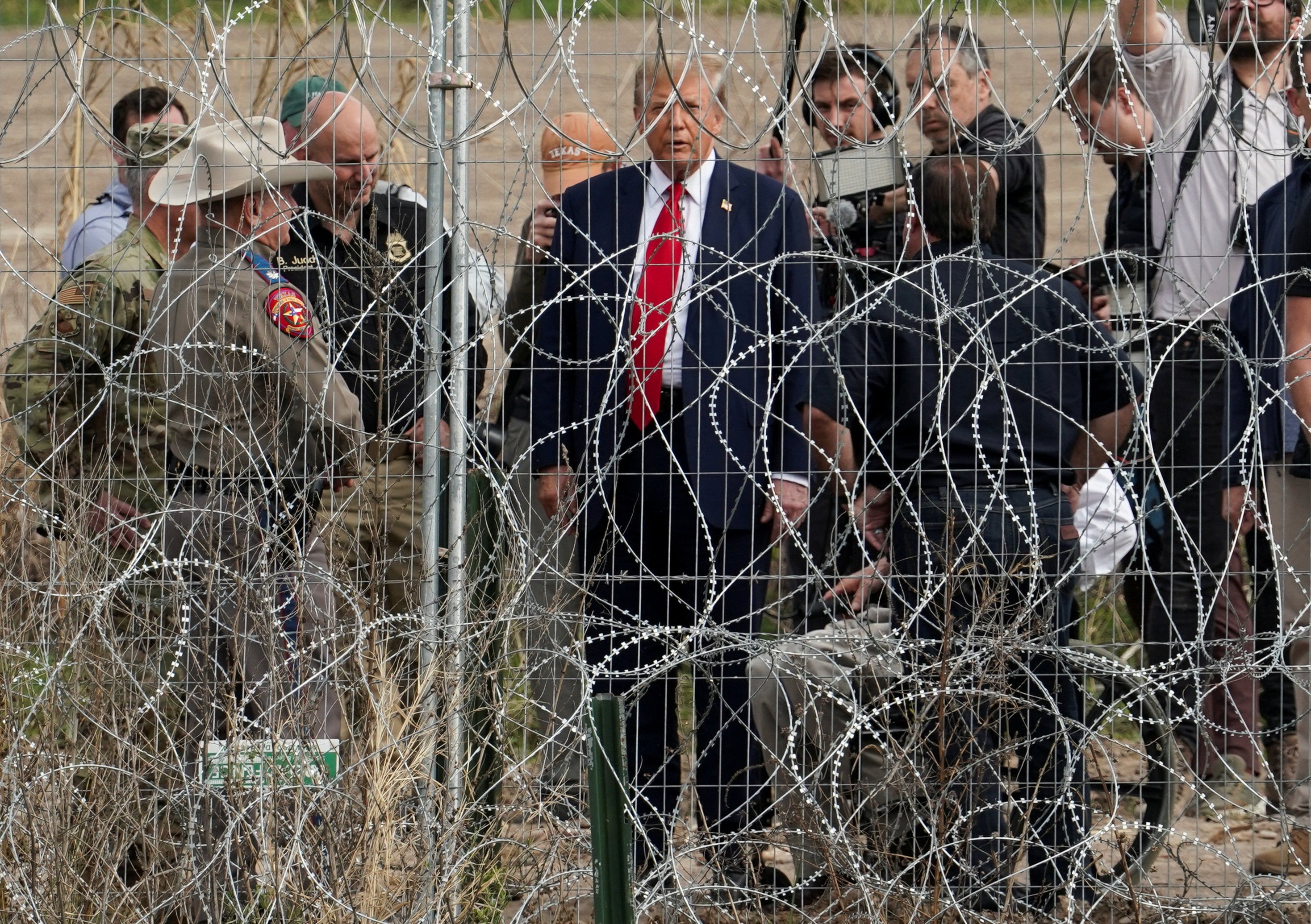 Republican presidential candidate Donald Trump visits the US-Mexico border at Eagle Pass, Texas, on Thursday. Photo: Reuters