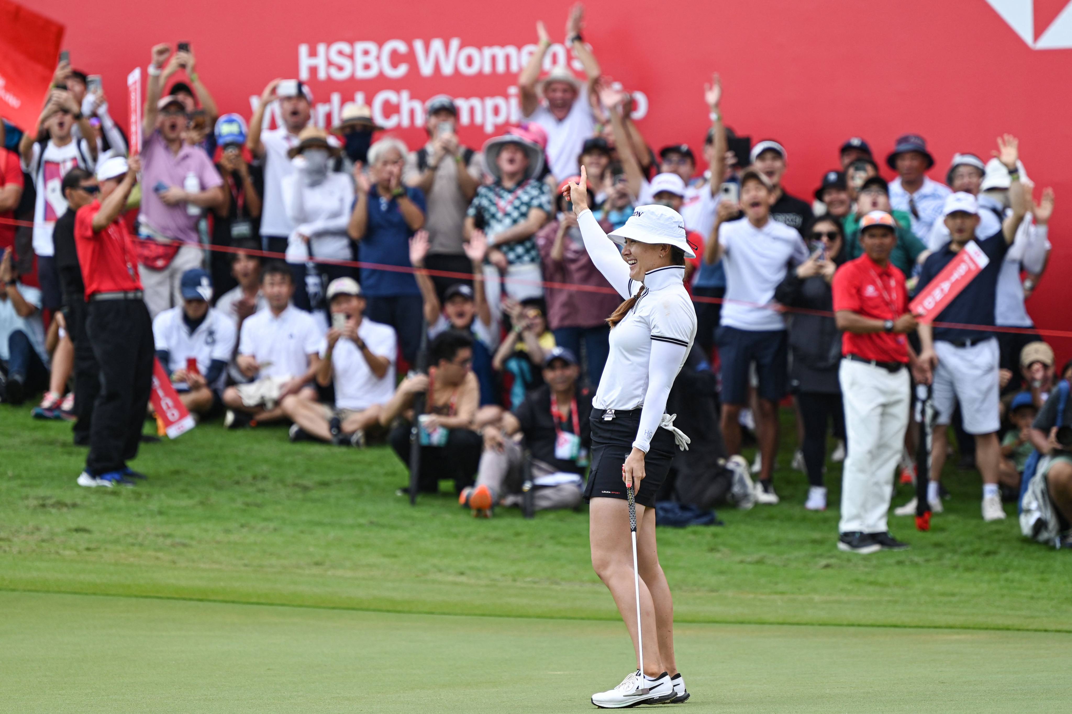 Hannah Green celebrates after winning the HSBC Women’s World Championship. Photo: AFP