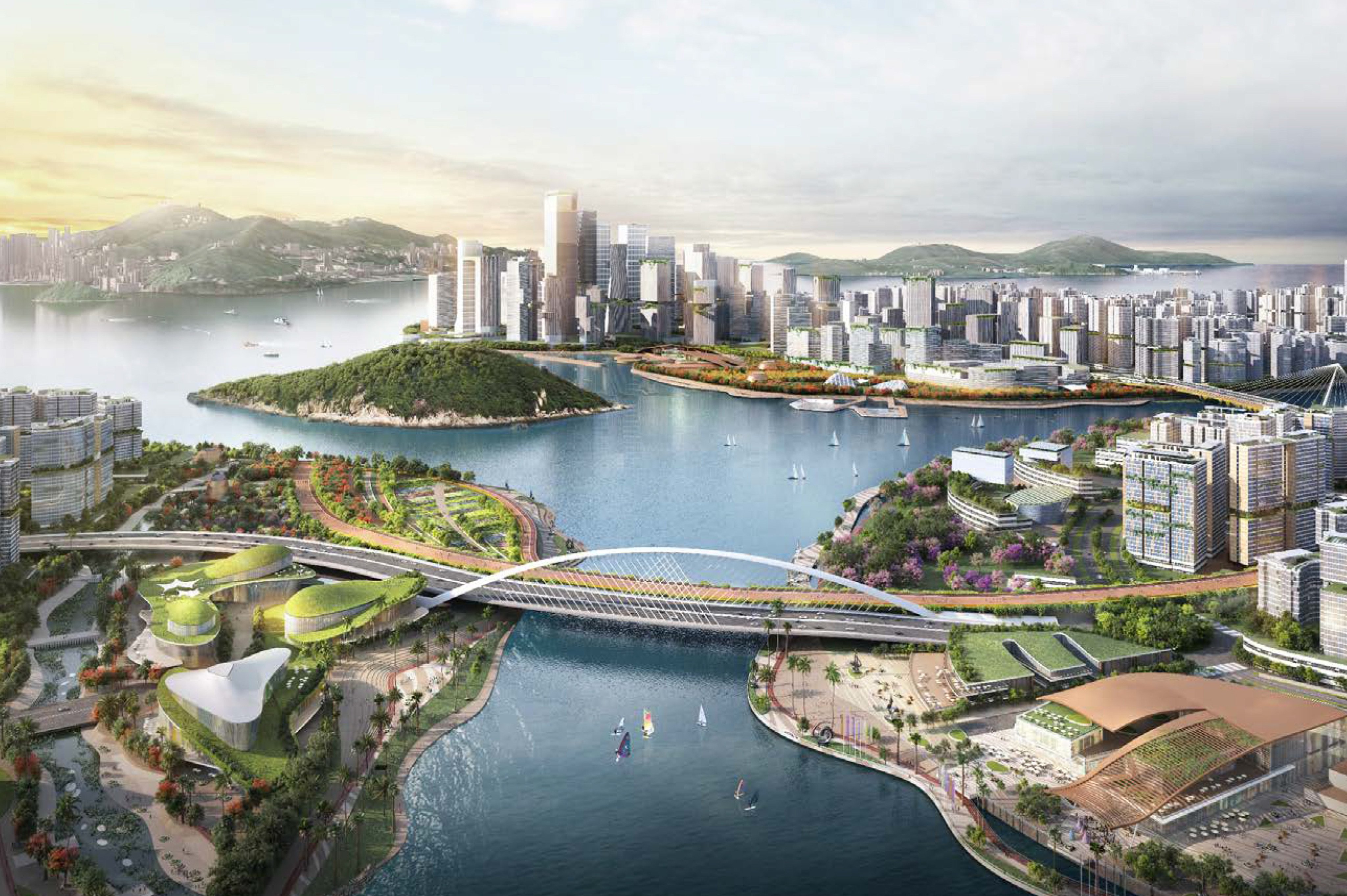 An illustration of the Lantau Tomorrow Vision project. The city’s finance chief has said work may be delayed two to three years, at a time when authorities are grappling with a large deficit. Photo: Handout