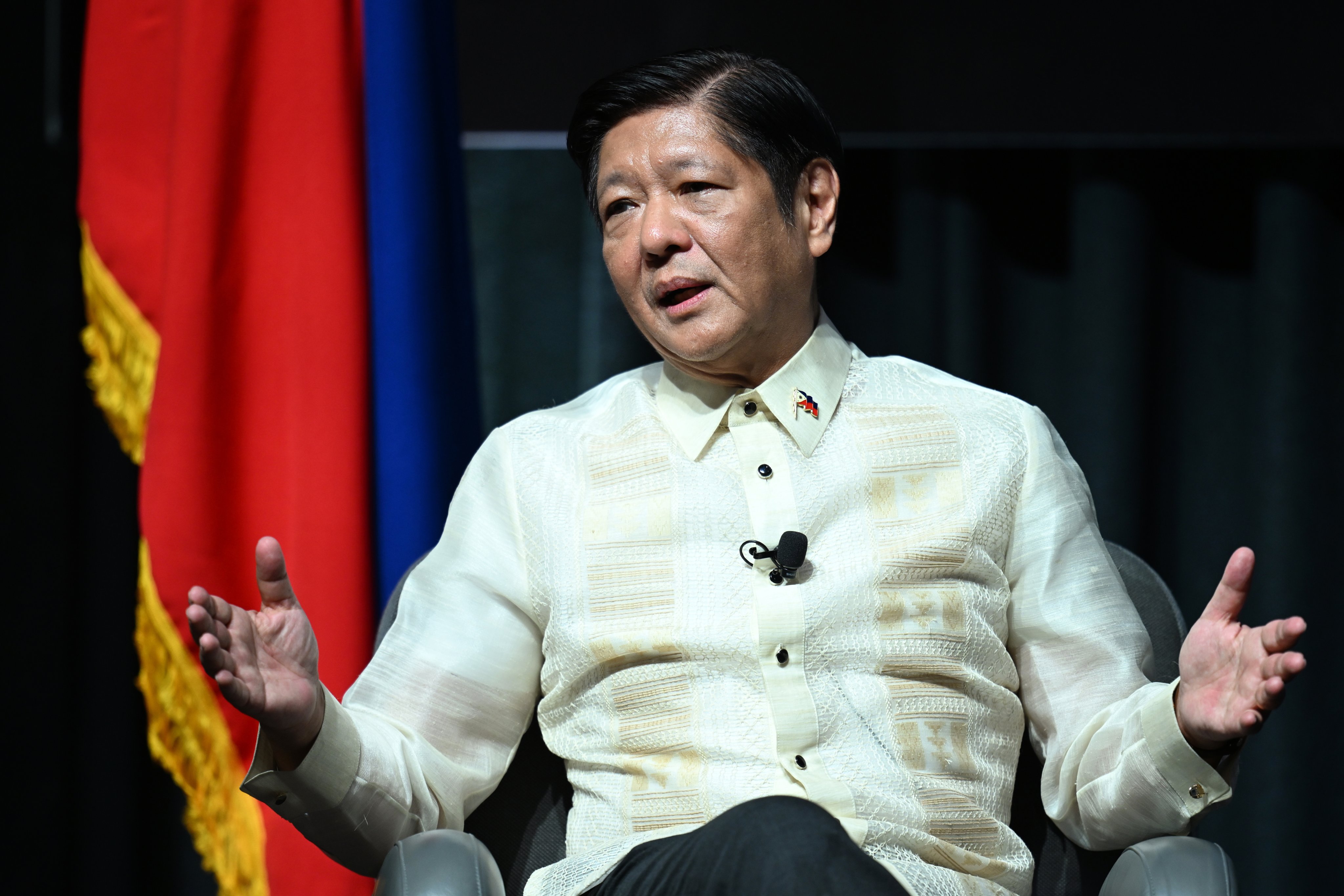 Philippine President Ferdinand Marcos Jnr speaks after an address in Melbourne on Monday. Photo: EPA-EFE