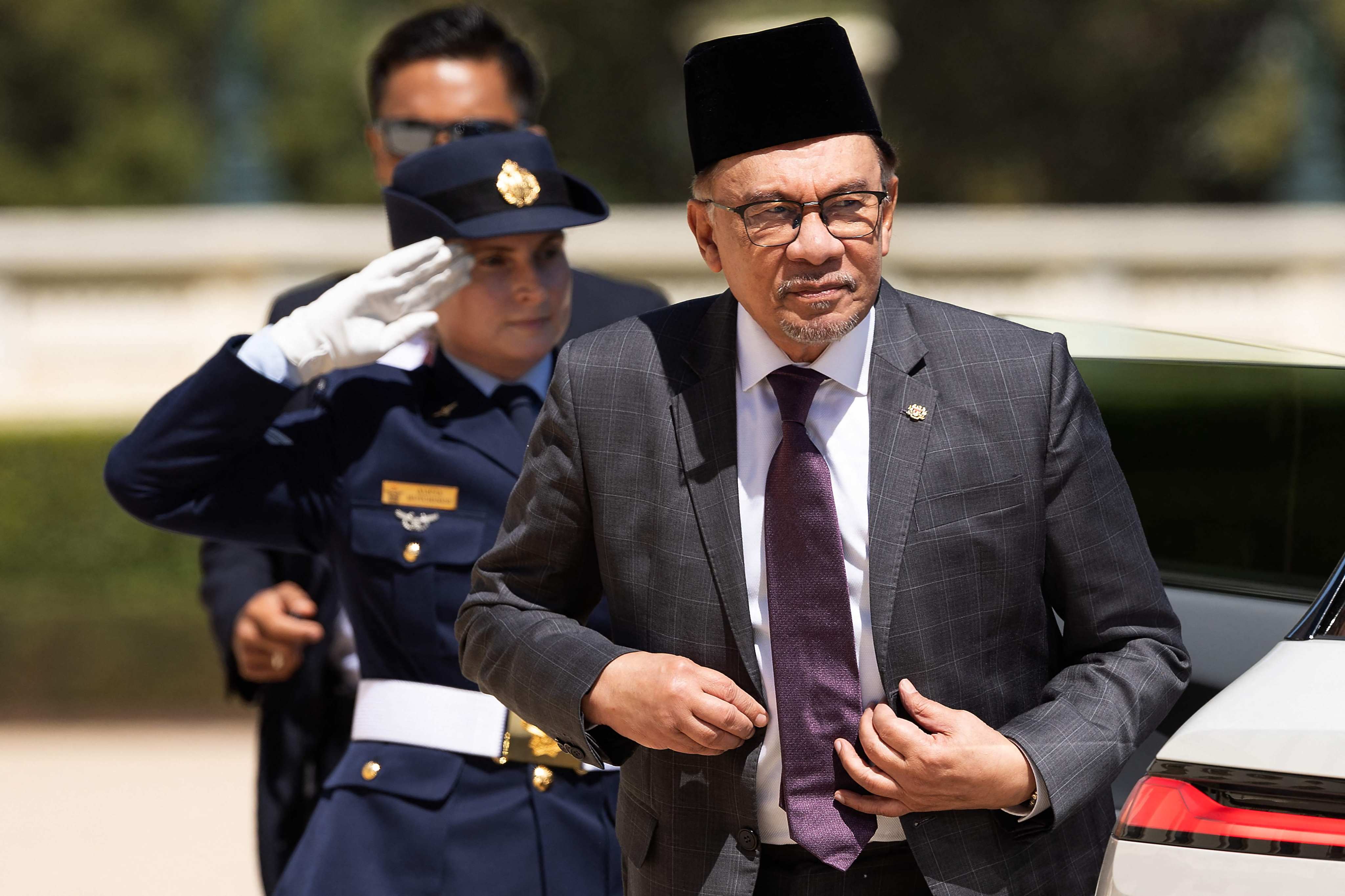Malaysia’s Prime Minister Anwar Ibrahim arrives at Government House for a ceremonial welcome for the summit in Melbourne. Photo: ASEAN-Australia Special Summit 2024/AFP