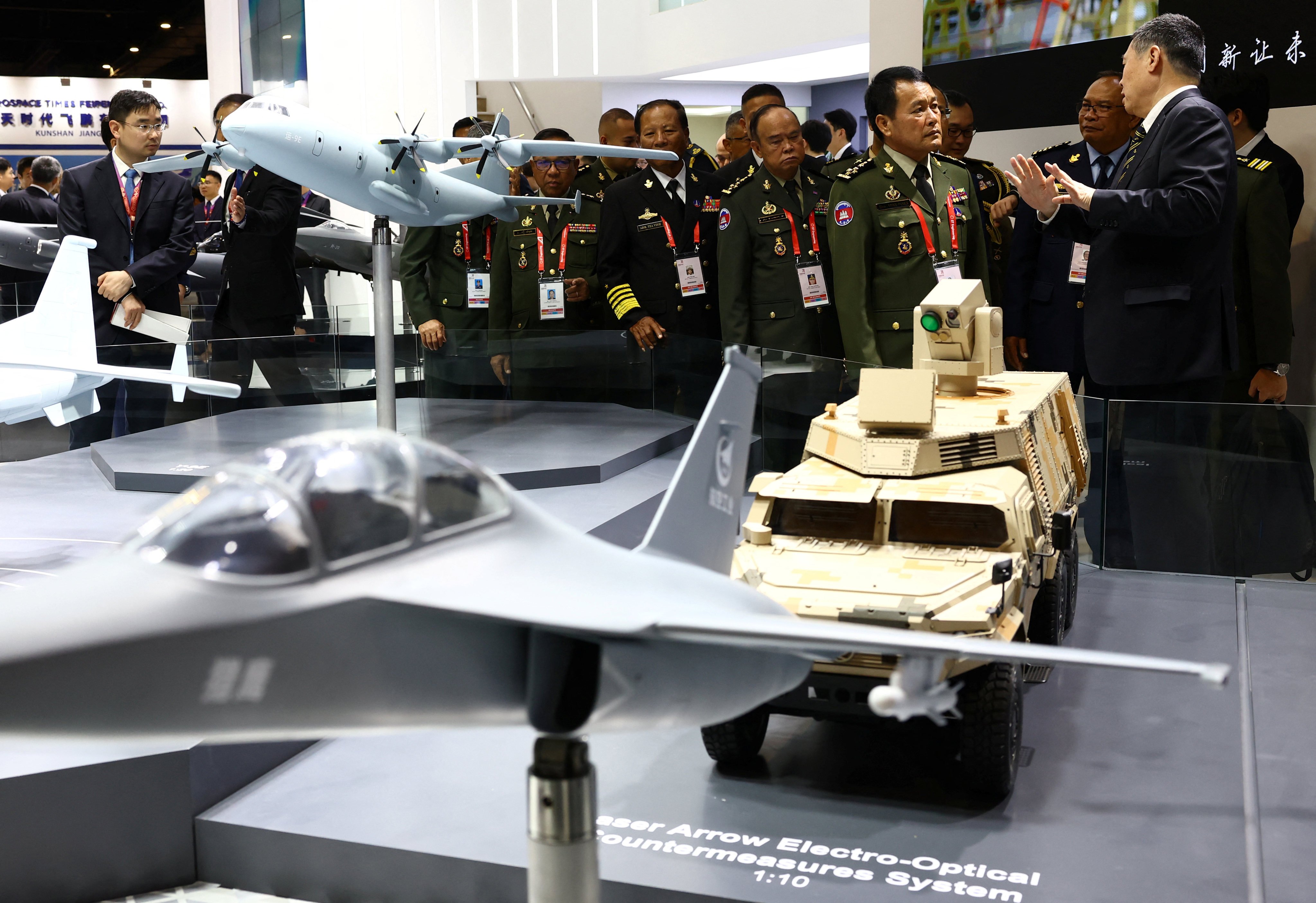China’s Aviation Industry Corporation booth shows off military technology at the Singapore Airshow last month. Photo: Reuters