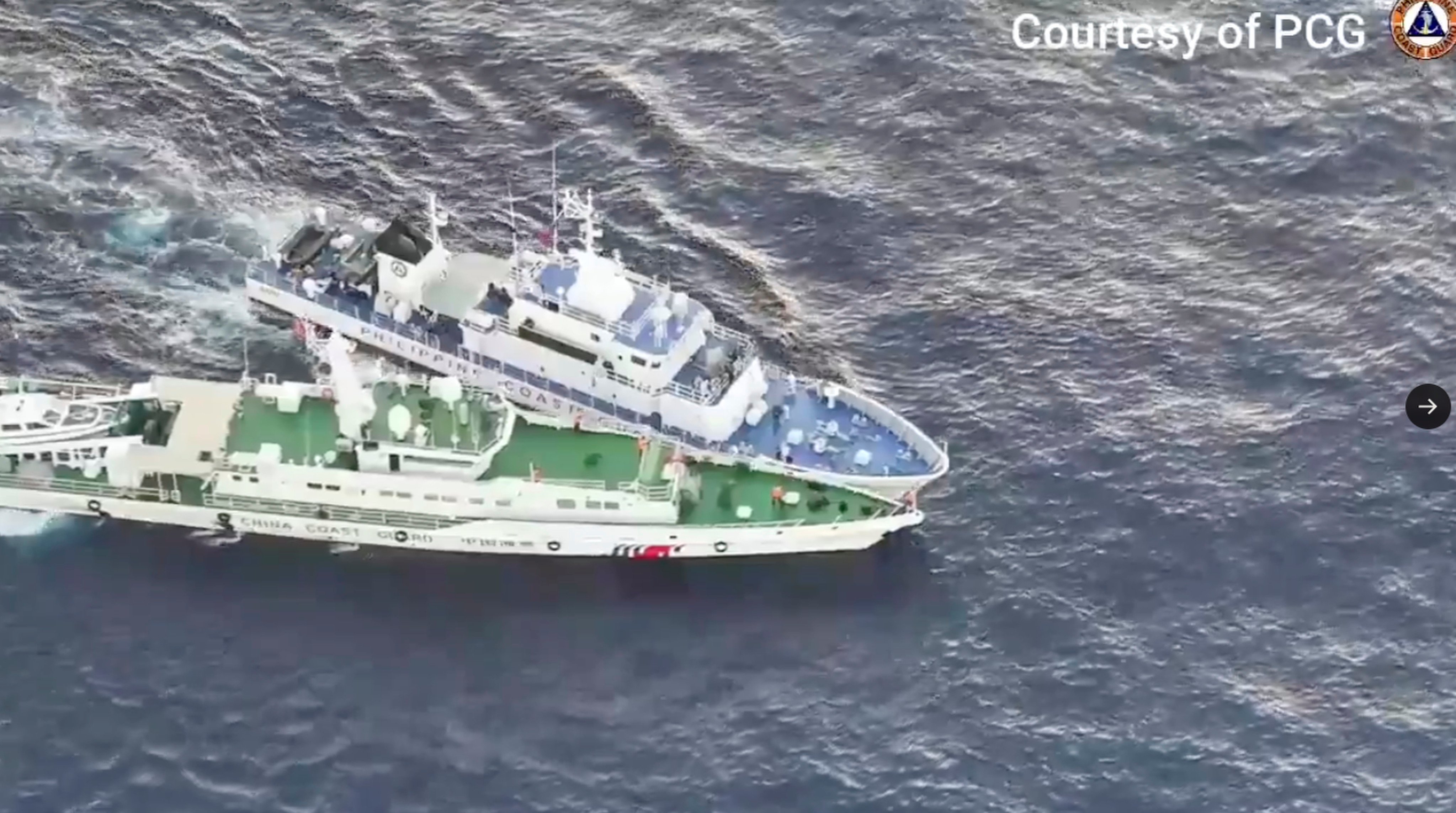 The two coastguard ships collided on Tuesday morning near Second Thomas Shoal. Photo: X/ MenchOsint