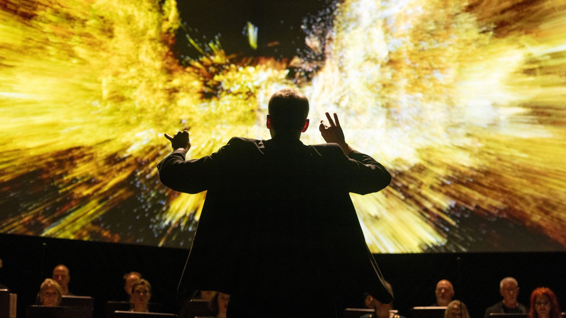 The Netherlands Chamber Choir performs Van Gogh in Me during the 2024 Hong Kong Arts Festival. The concerts featured immersive digital projections of paintings by Van Gogh and Klimt set to music based on works by composers including Debussy, Gustav and Alma Mahler, and Saint-Saëns. Photo: Courtesy of HKAF