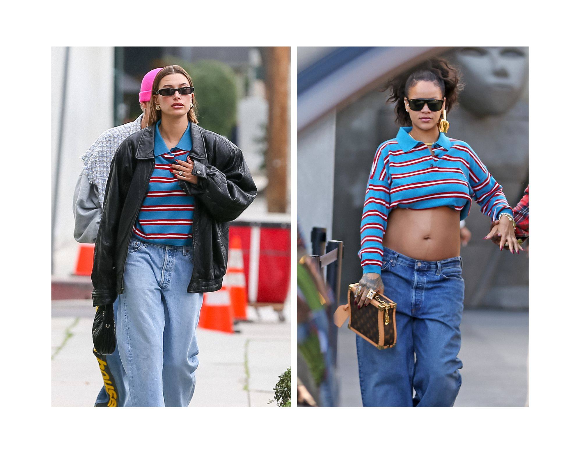 Who wore it best? Rihanna and Hailey Bieber show preppy style, snapped wearing the same polo shirt two days apart in March 2023. Today, Saltburn’s Jacob Elordi and Barry Keoghan, and the cast of The Crown, are reinforcing the trend. Photo: Bauer-Griffin/GC Images