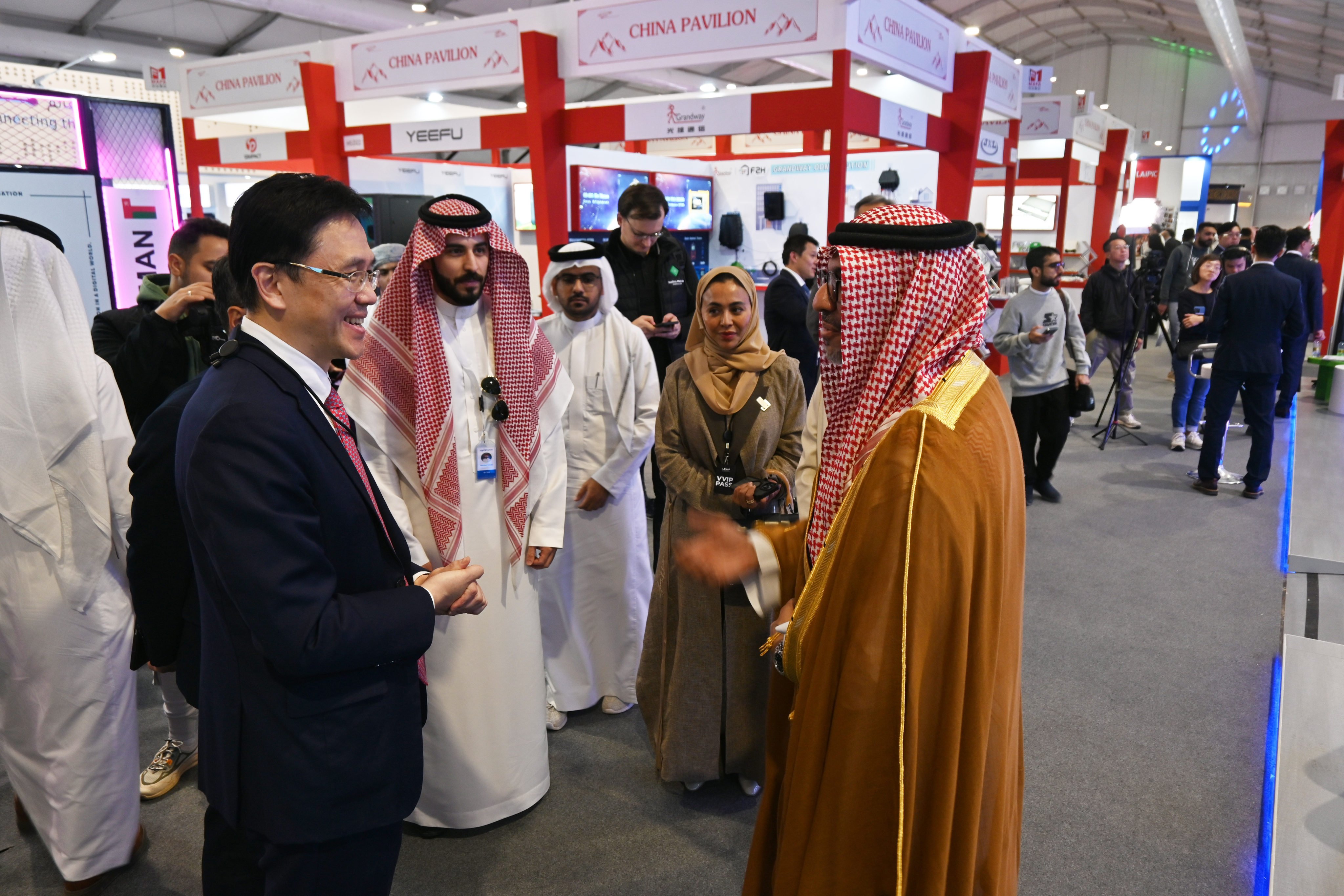 Secretary for Innovation, Technology and Industry Sun Dong talks with Saudi Arabia’s Vice-Governor of the Research, Development and Innovation Authority Abdulrahman Alsufvani at the Leap conference in Riyadh, Saudi Arabia, on March 4, 2024. SCMP/ Matt Haldane