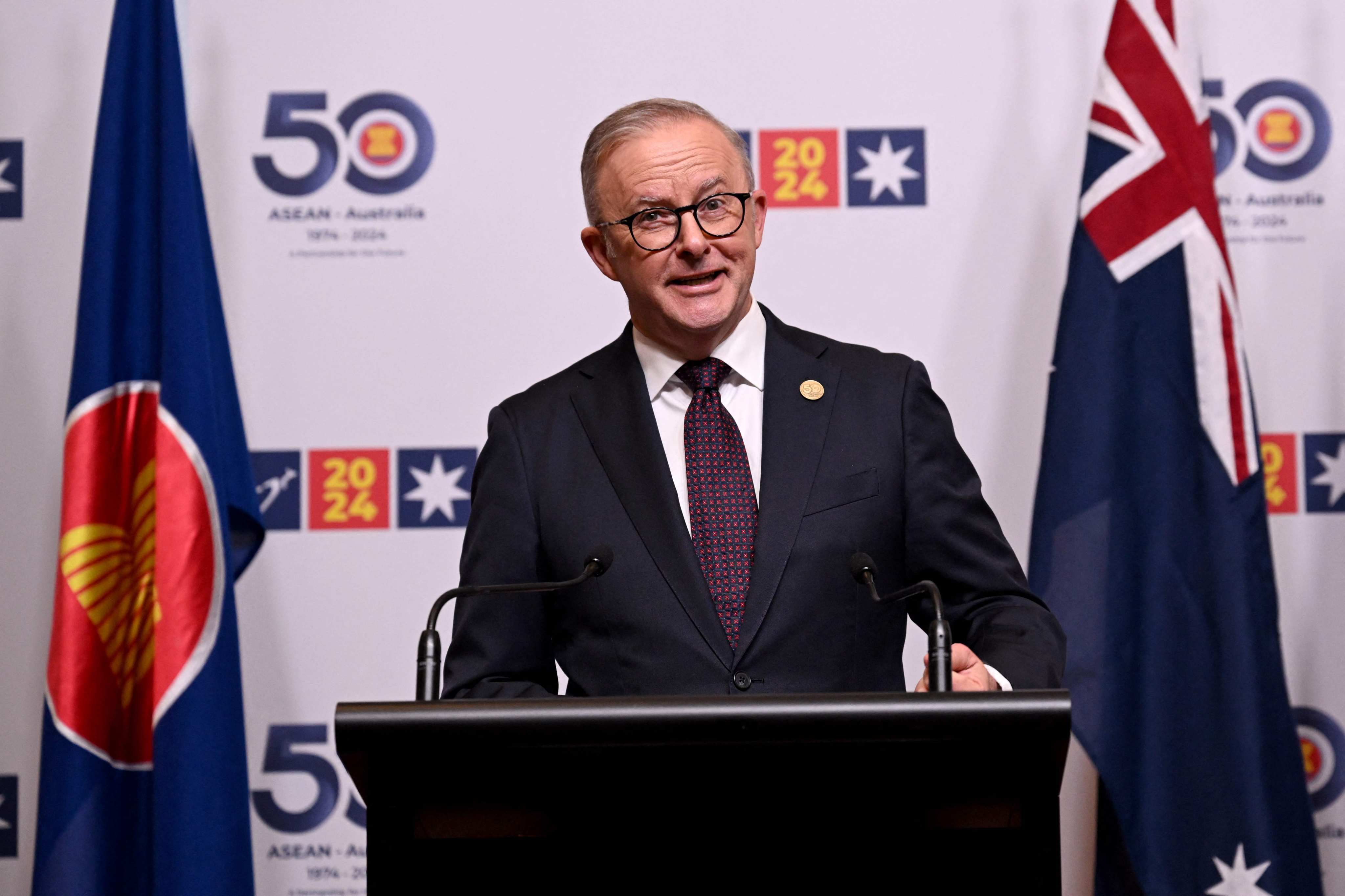 Australia’s Prime Minister Anthony Albanese speaks at the Asean-Australia special summit in Melbourne on Tuesday. “We must act together, and we must act now,” he said. Photo: AFP