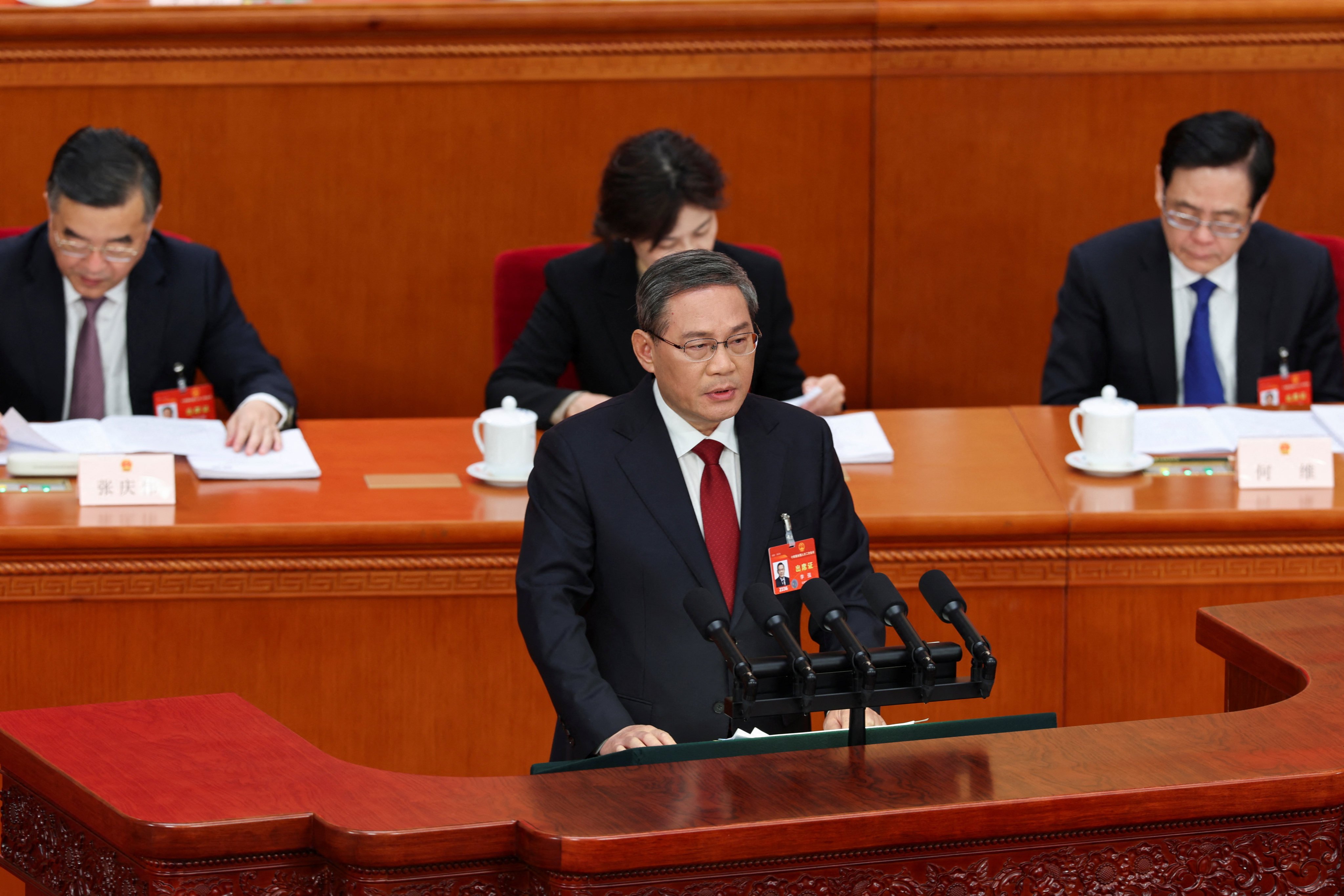 Chinese Premier Li Qiang delivers his work report at the Great Hall of the People in Beijing. Photo: Reuters