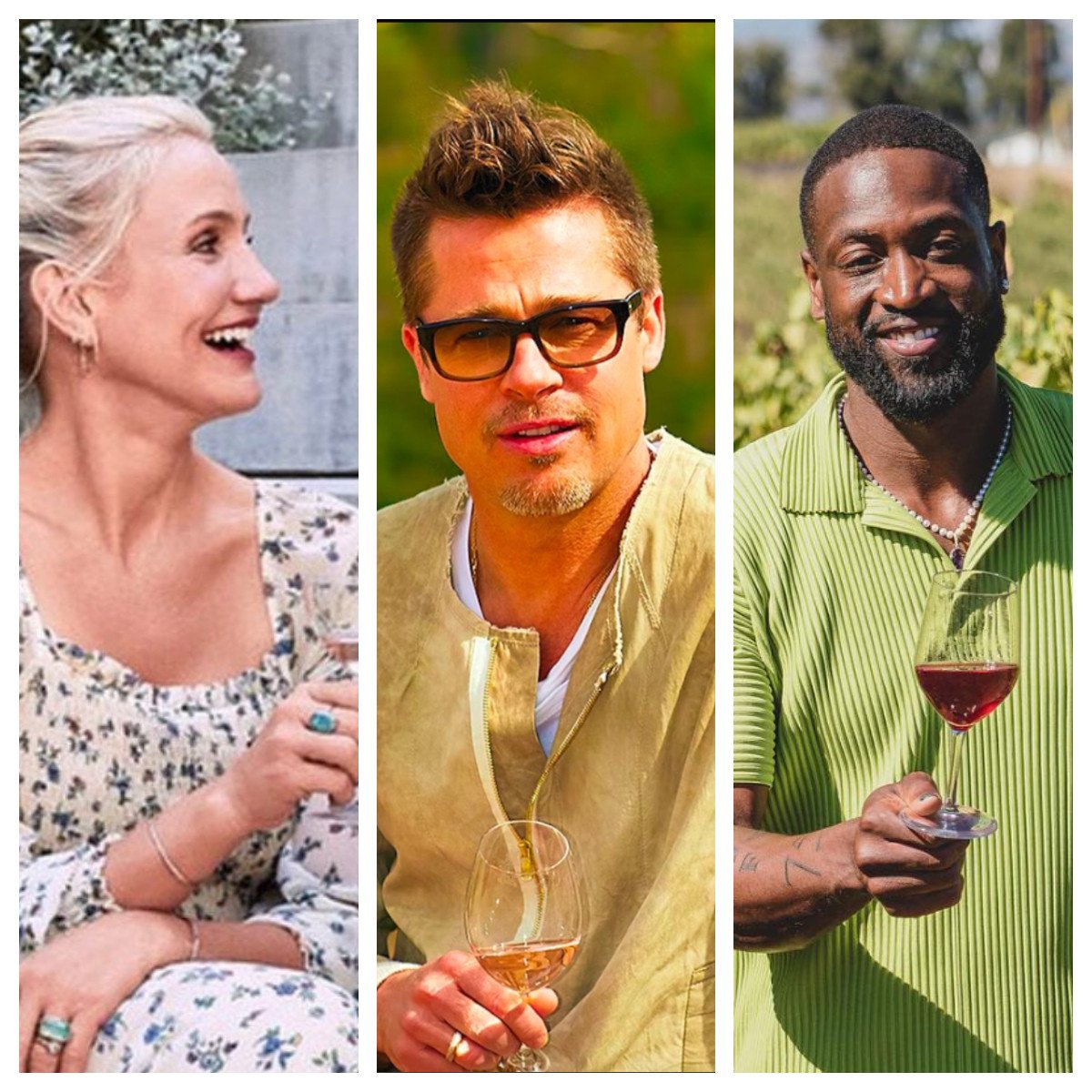 Cameron Diaz, Brad Pitt and Dwyane Wade all own wineries or wine brands. Photos: Instagram