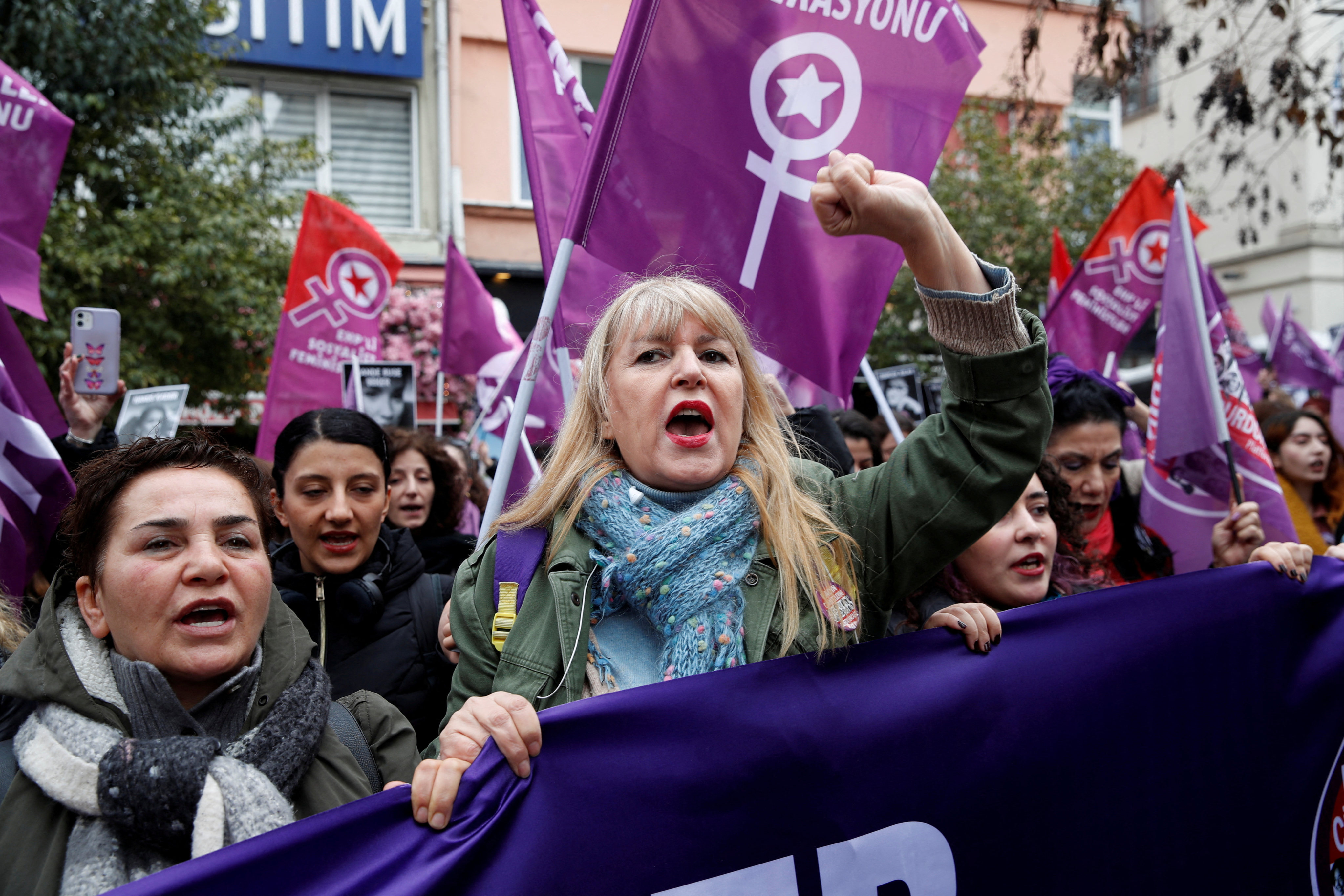People protest against gender-based violence and femicide ahead of International Women’s Day, in Istanbul on March 3. Photo: Reuters