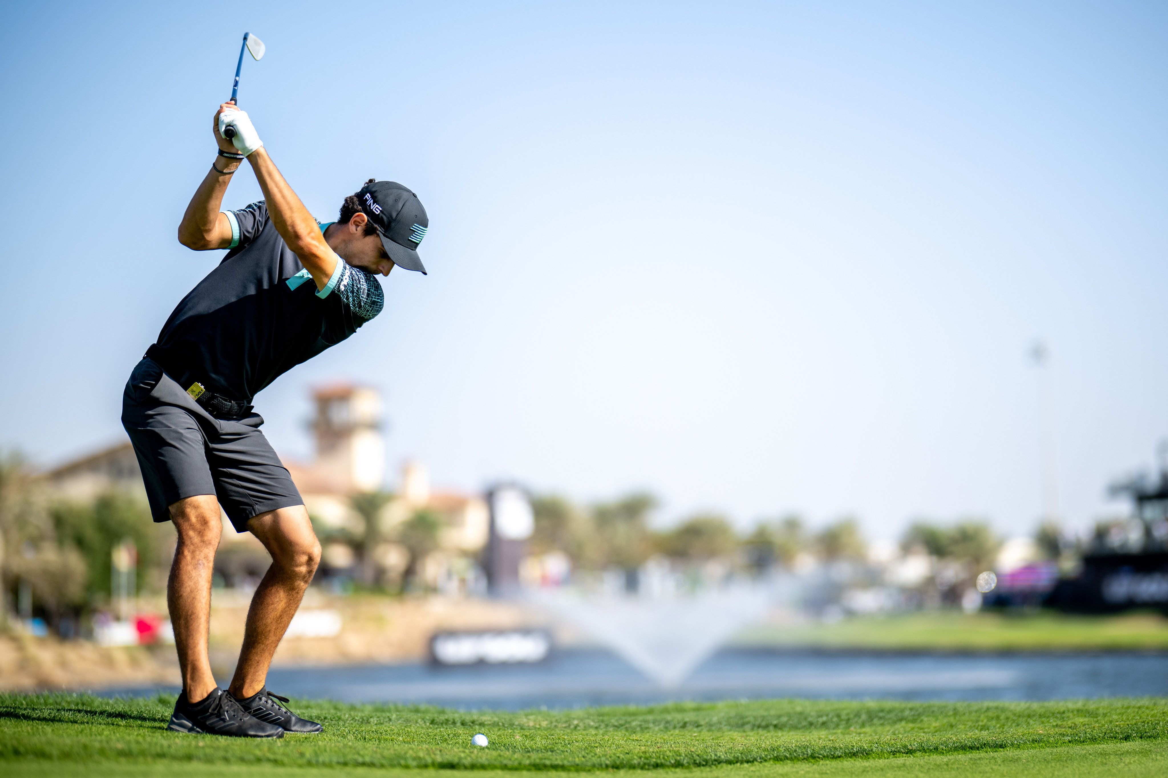 Joaquín Niemann tees off on the final hole on his way to winning LIV Golf Jeddah. Photo: LIV Golf