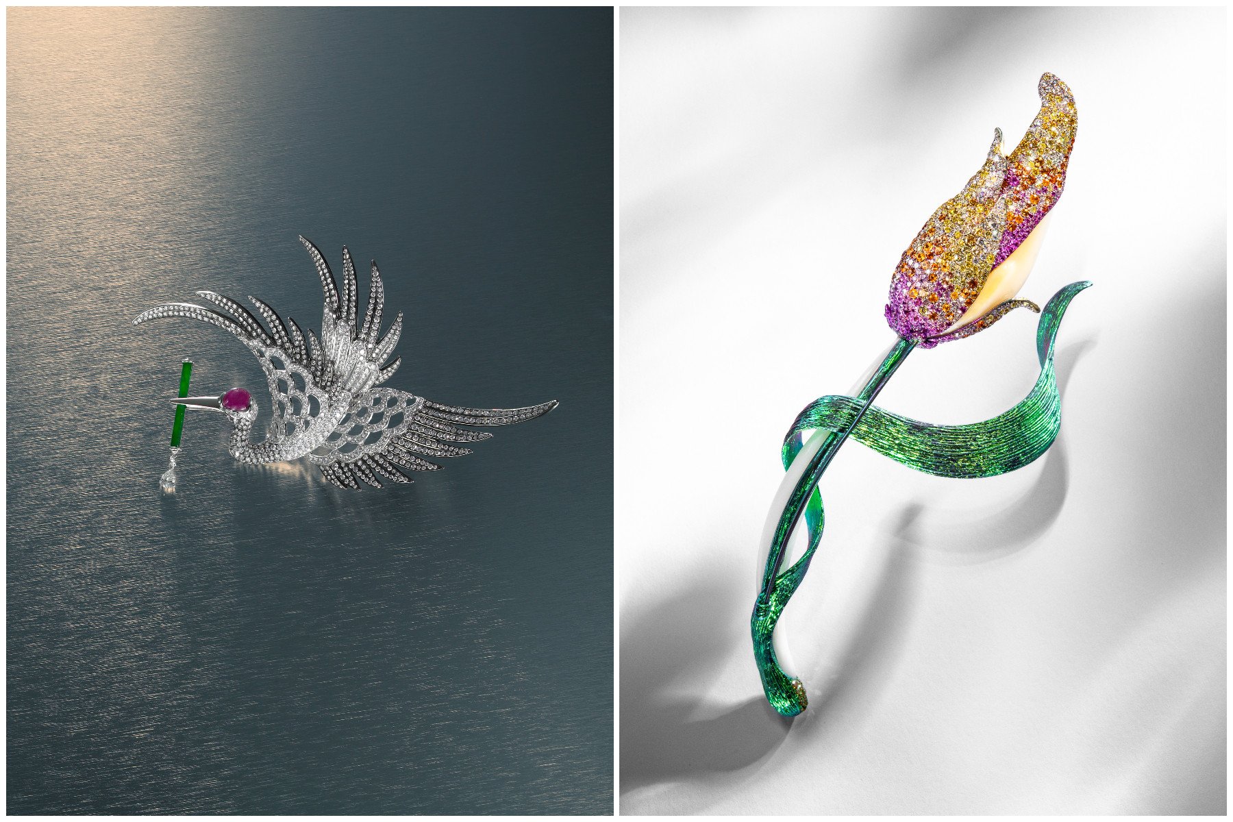 Anna Hu Haute Joaillerie’s fine jewellery pieces to be displayed at Tefaf in Maastricht, the Netherlands, March 9 to 14, include Gnossienne Brooch (left) and Dance of Dunhuang High Jewellery Brooch. Photos: Handouts