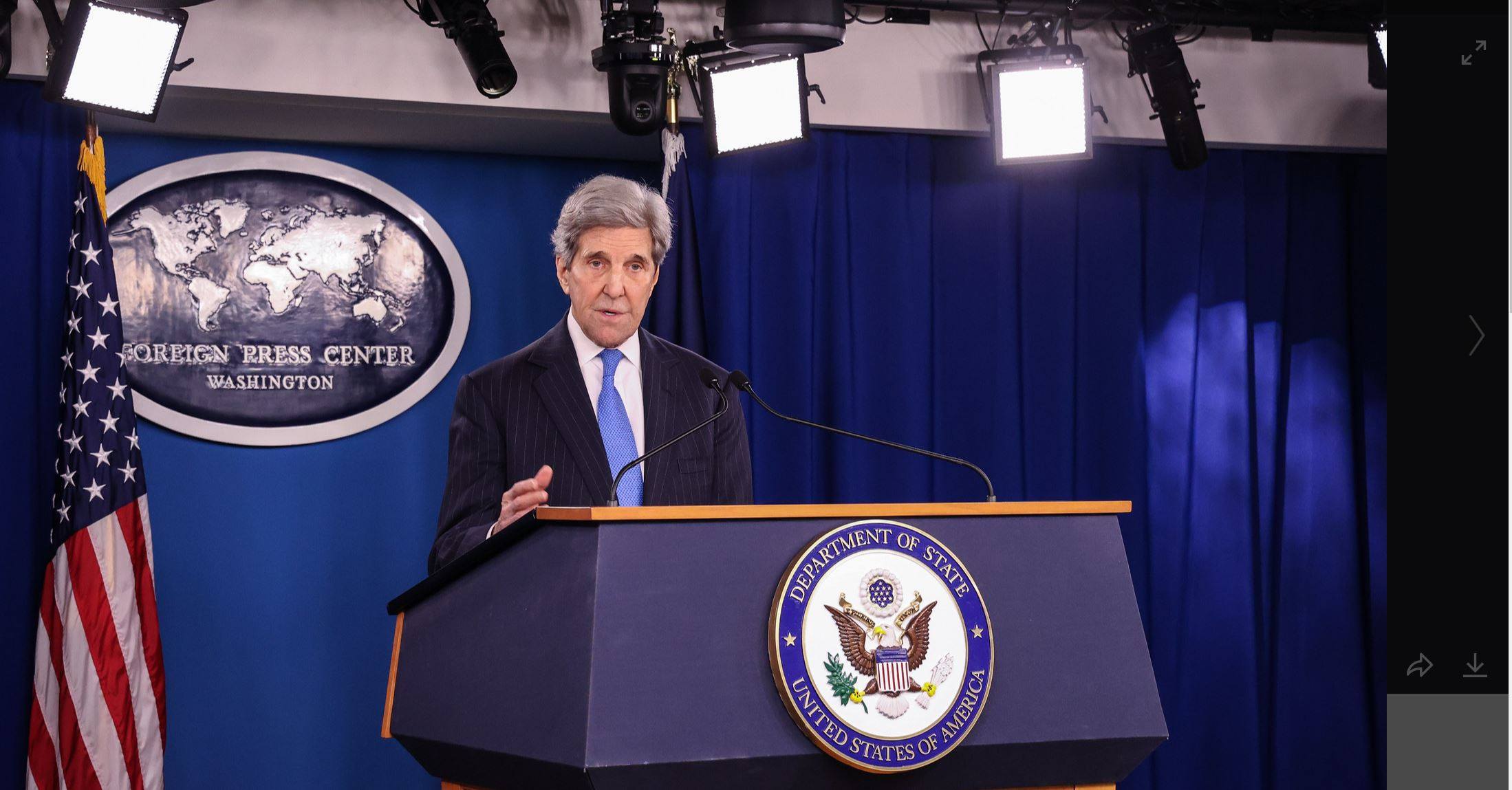 John Kerry, the outgoing US climate envoy, speaking in Washington on Tuesday. Photo: State Department Washington Foreign Press Center