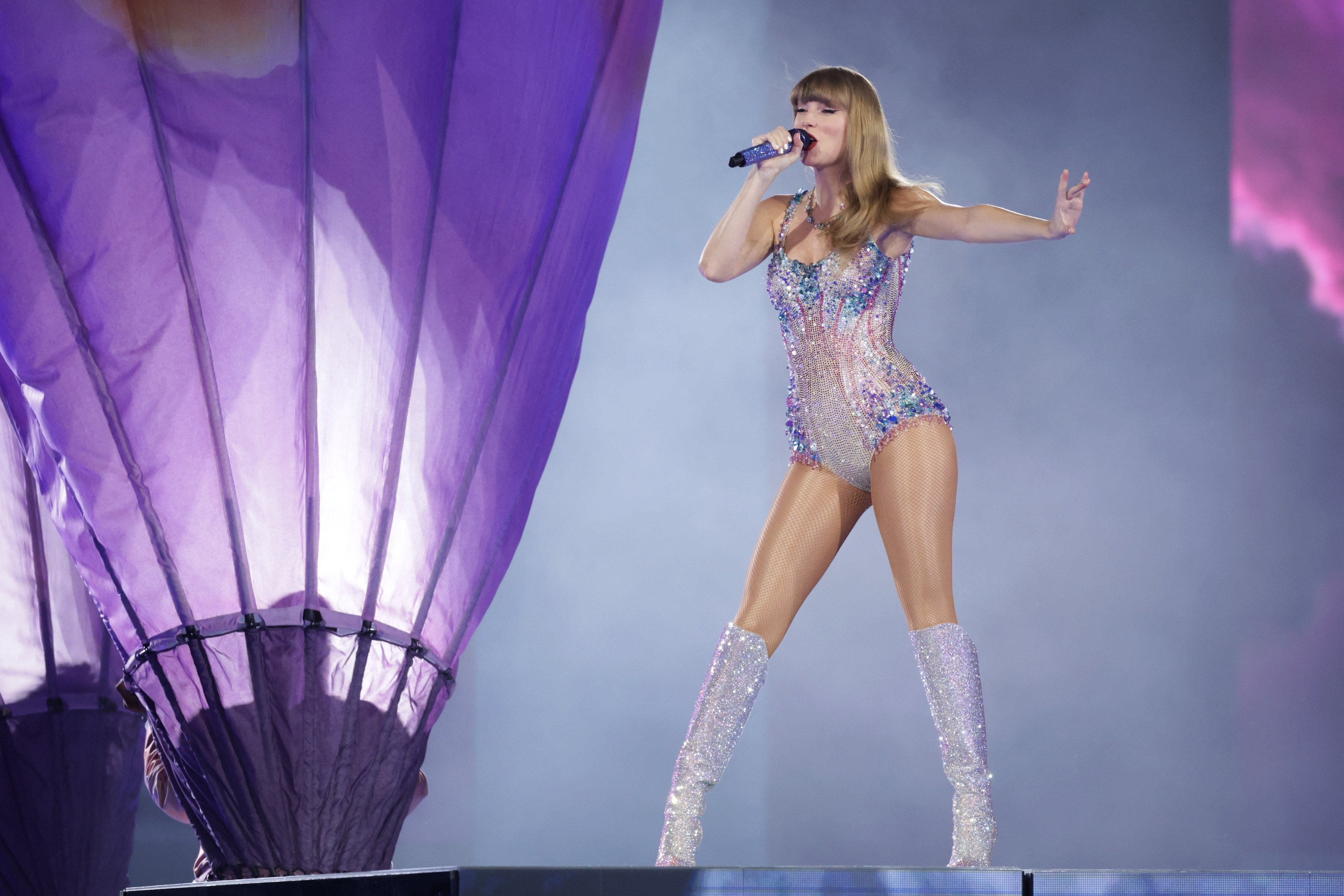 Taylor Swift performs at Singapore’s National Stadium on March 2, 2024. The singer will hold six concerts in the Lion City from March 2-9 as part of The Eras Tour. Photo: Getty Images 