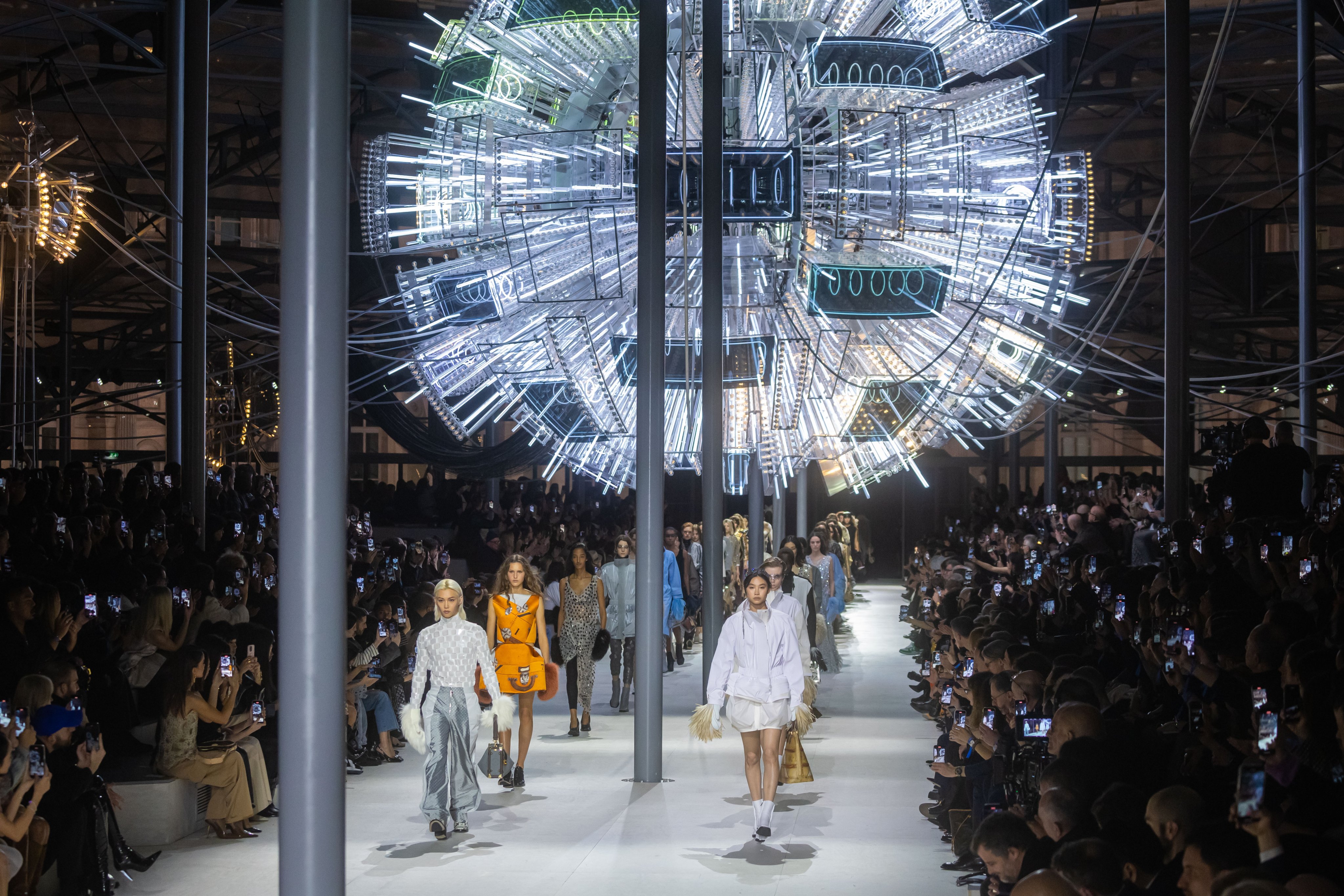 The Louis Vuitton autumn/winter 2024 show set, with its strong science fiction influences, was designed by the artist Philippe Parreno in collaboration with James Chinlund. Photo: EPA-EFE