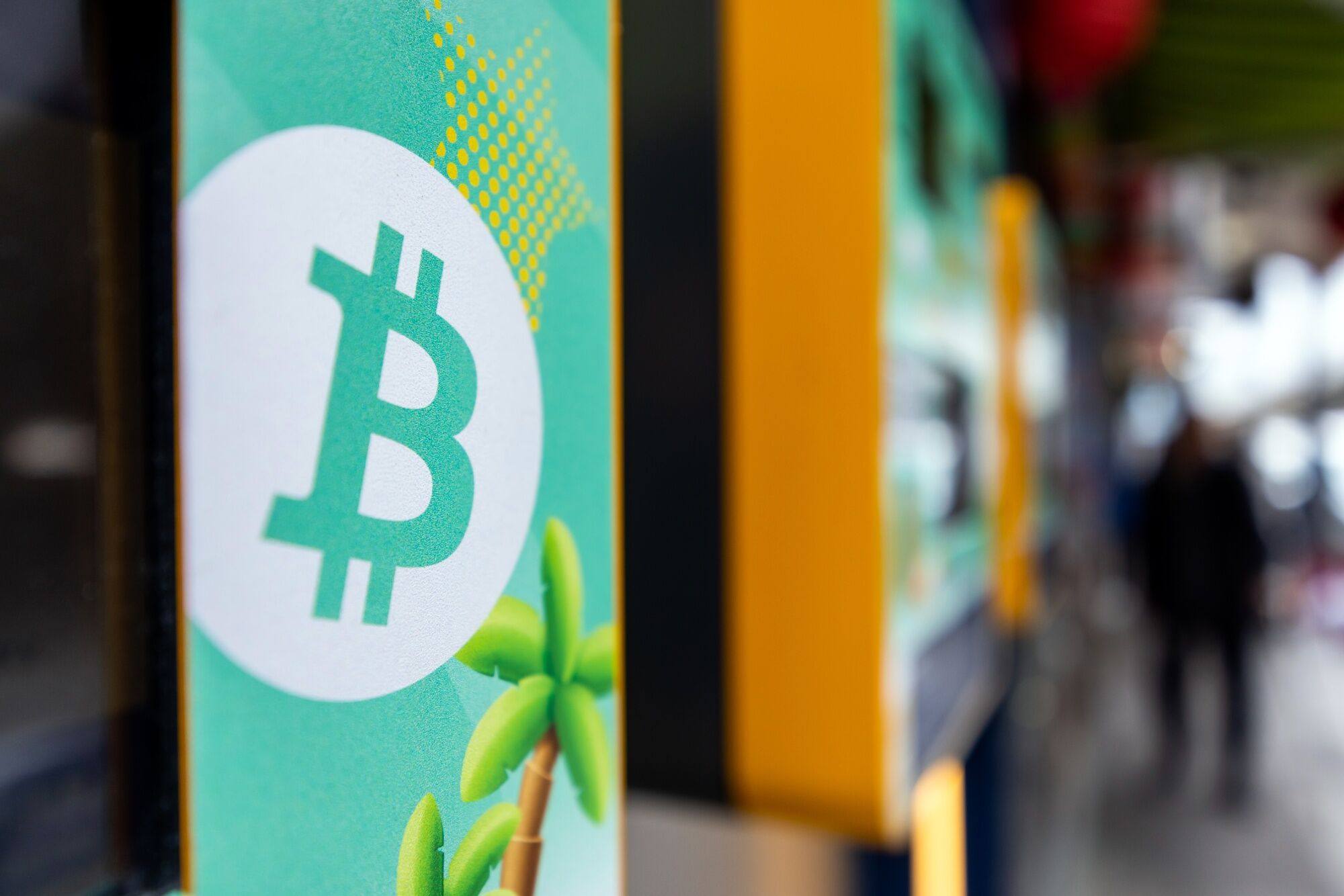 The Bitcoin logo on a cryptocurrency ATM, operated by Coinhero, in Hong Kong, Feb. 29, 2024. Photo: Bloomberg