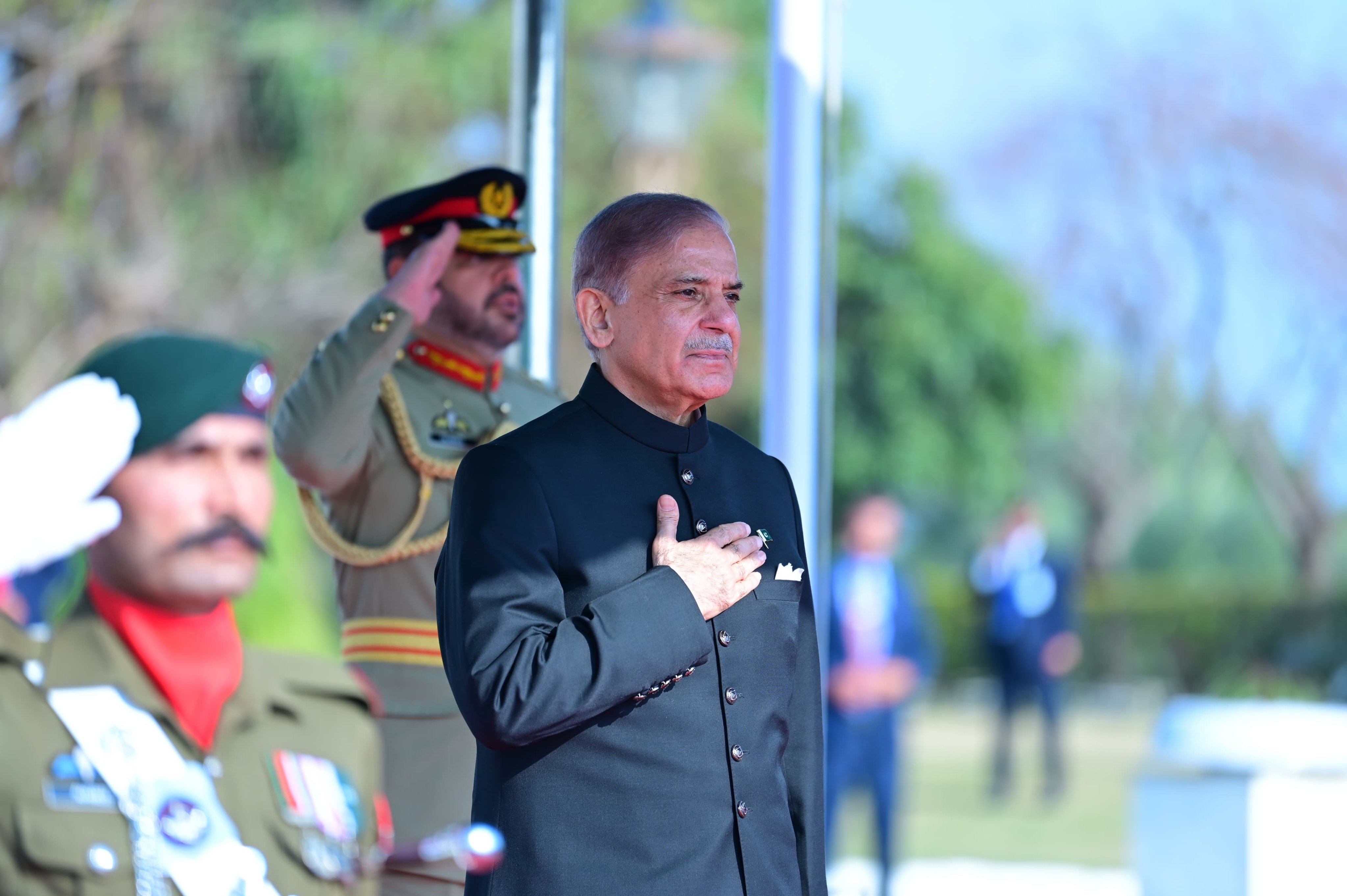 Pakistan Prime Minister Shehbaz Sharif at a guard of honour ceremony in Islamabad on Monday.  Photo: EPA-EFE