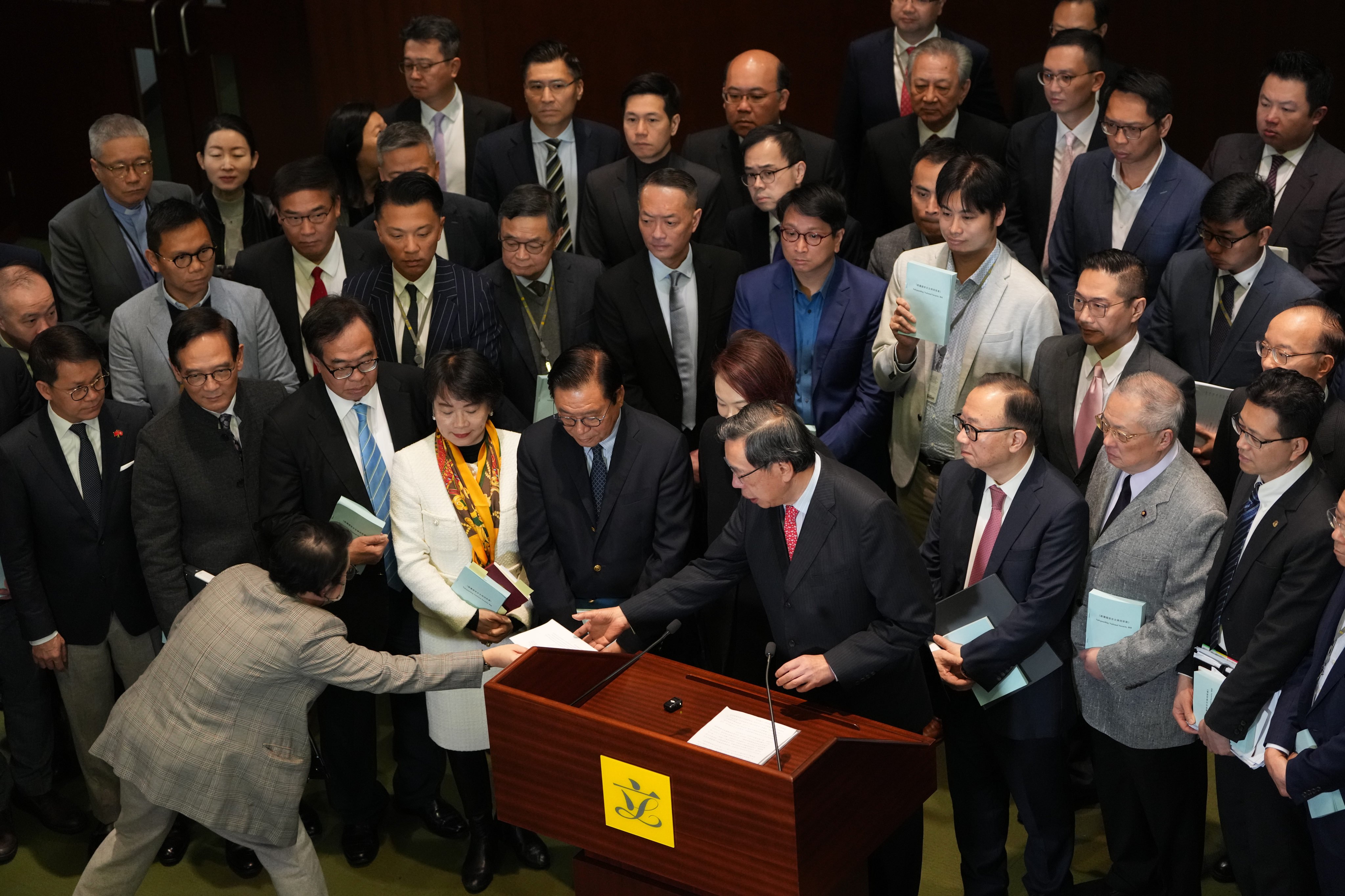 Legco members meet the press. The public can now read in full the proposed offences’ associated penalties and extraterritorial application. Photo: Yik Yeung-man. Photo: Jelly Tse