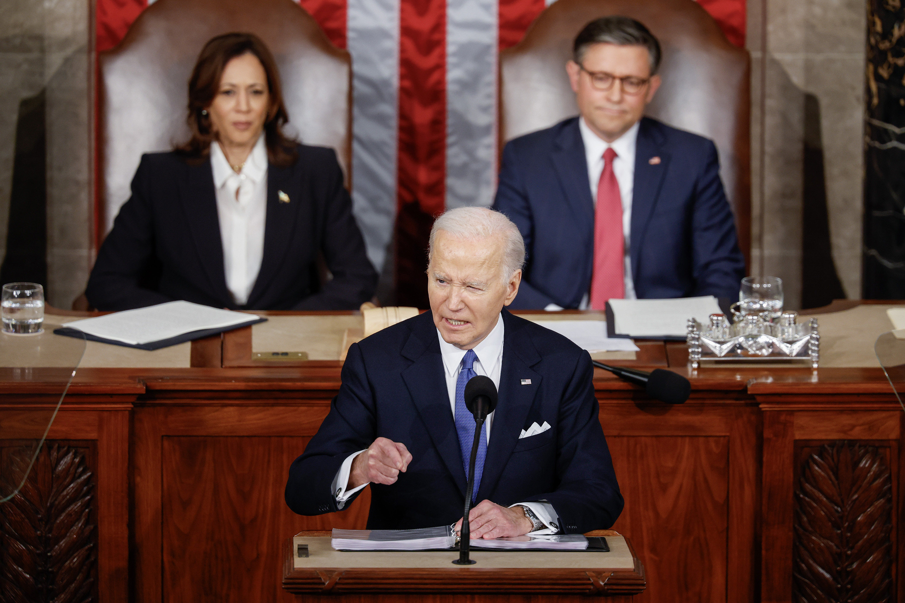 US President Joe Biden delivers the State of the Union address during a joint meeting of Congress in the House chamber at the US Capitol on Thursday. Photo: Getty Images/TNS