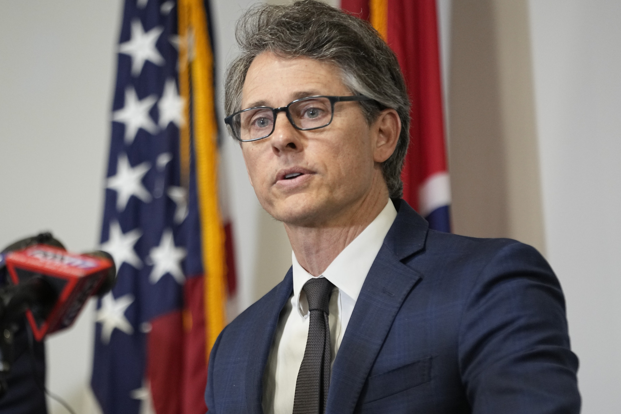 US Attorney for the Middle District of Tennessee Henry C. Leventis speaks during a news conference in Nashville announcing the arrest and indictment of US Army Intelligence Analyst Korbein Schultz for conspiracy to obtain and disclose defence information. Photo: AP