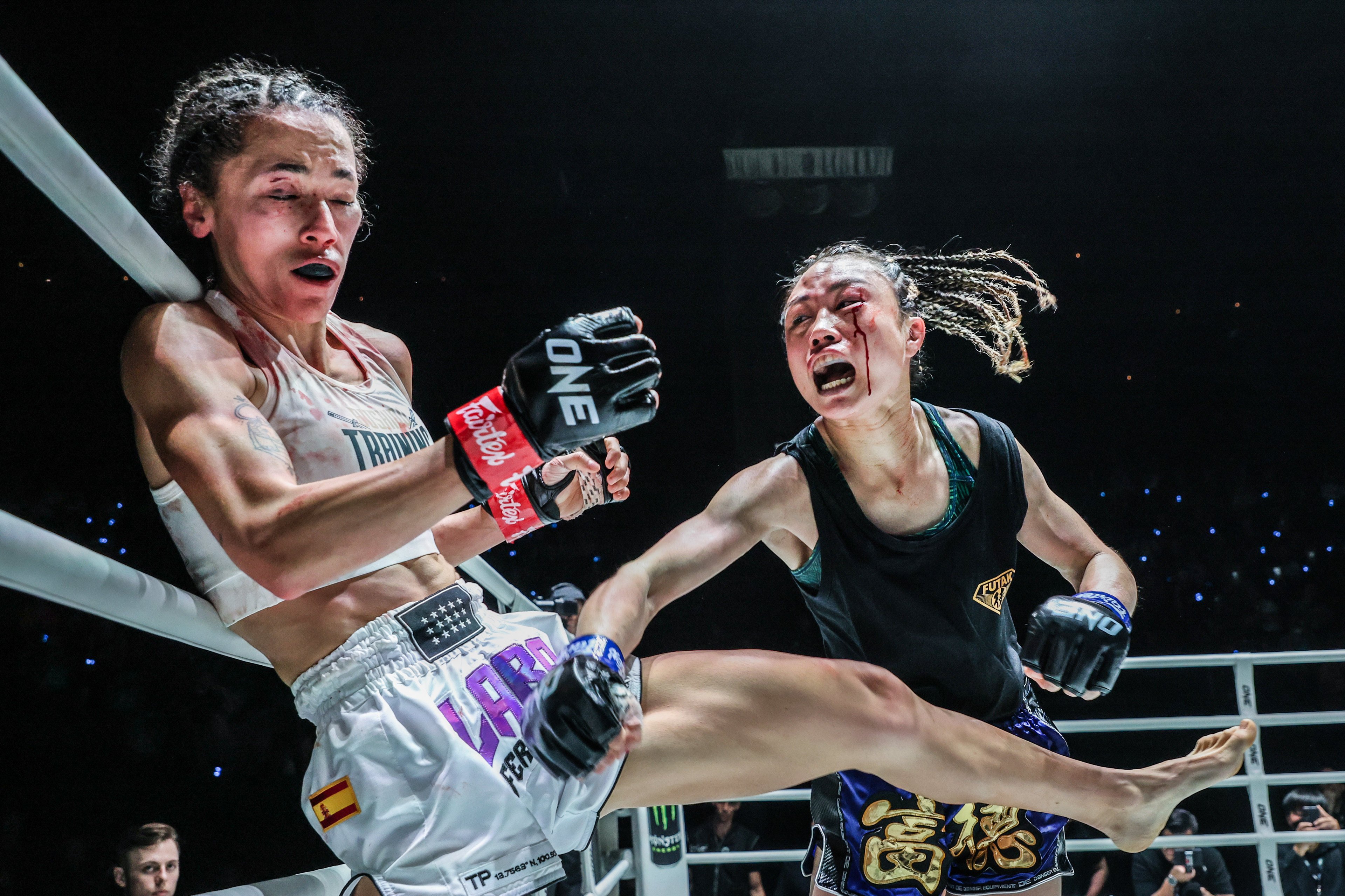 Hong Kong’s Yu Yau-pui connects with a right on Lara Fernandez during their atomweight bout at ONE Fight Night 20. Photo: ONE Championship